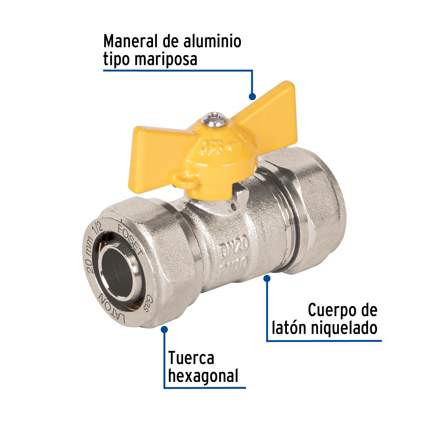 Válvula esfera para PE-AL-PE, 1/2", FOSET