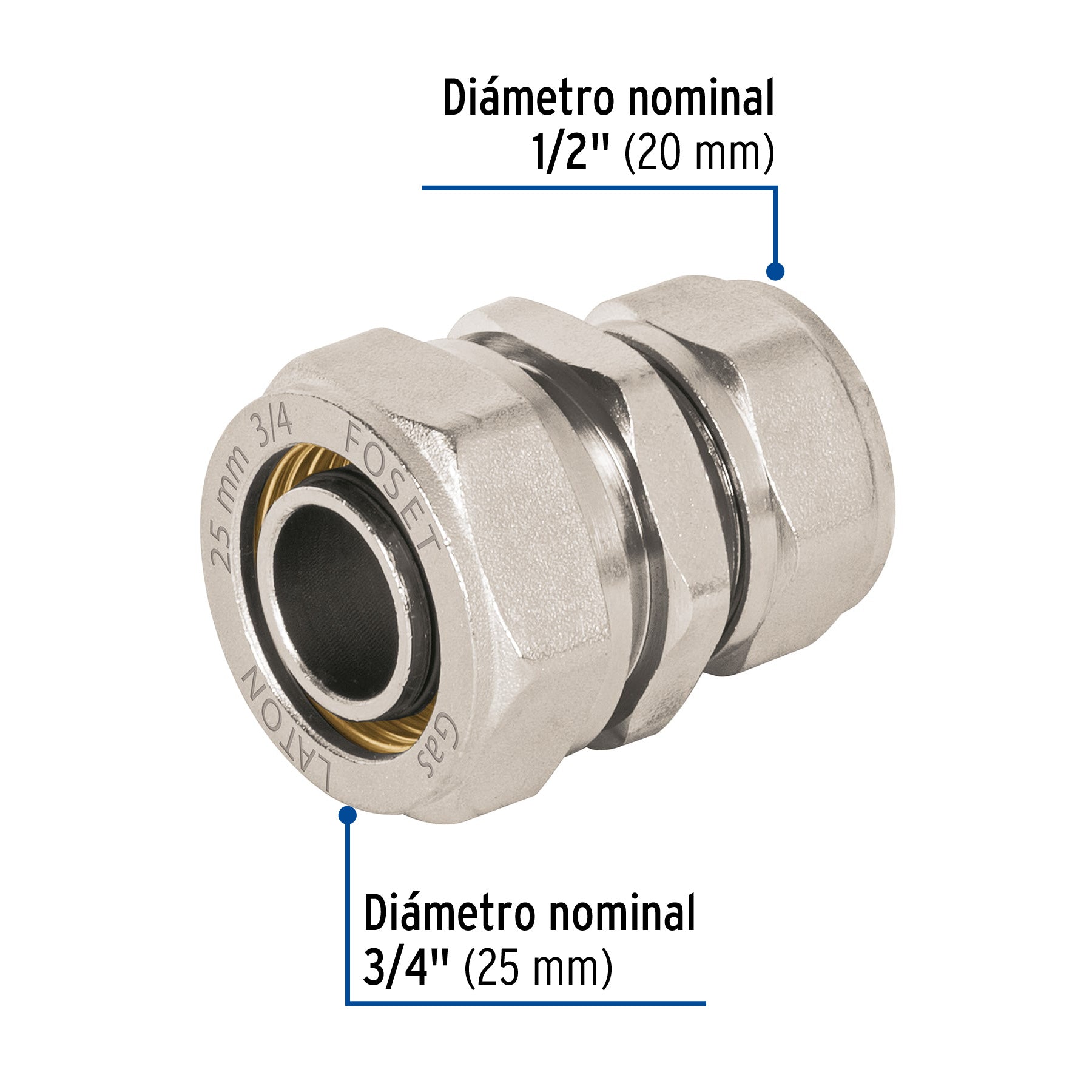 Cople de compresión reducido para PEALPE, 3/4" x 1/2", FOSET