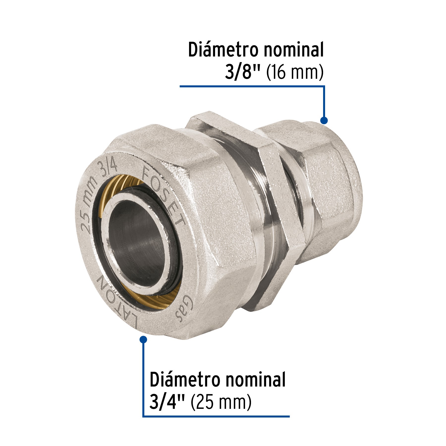 Cople de compresión reducido para PEALPE, 3/4" x 3/8", FOSET