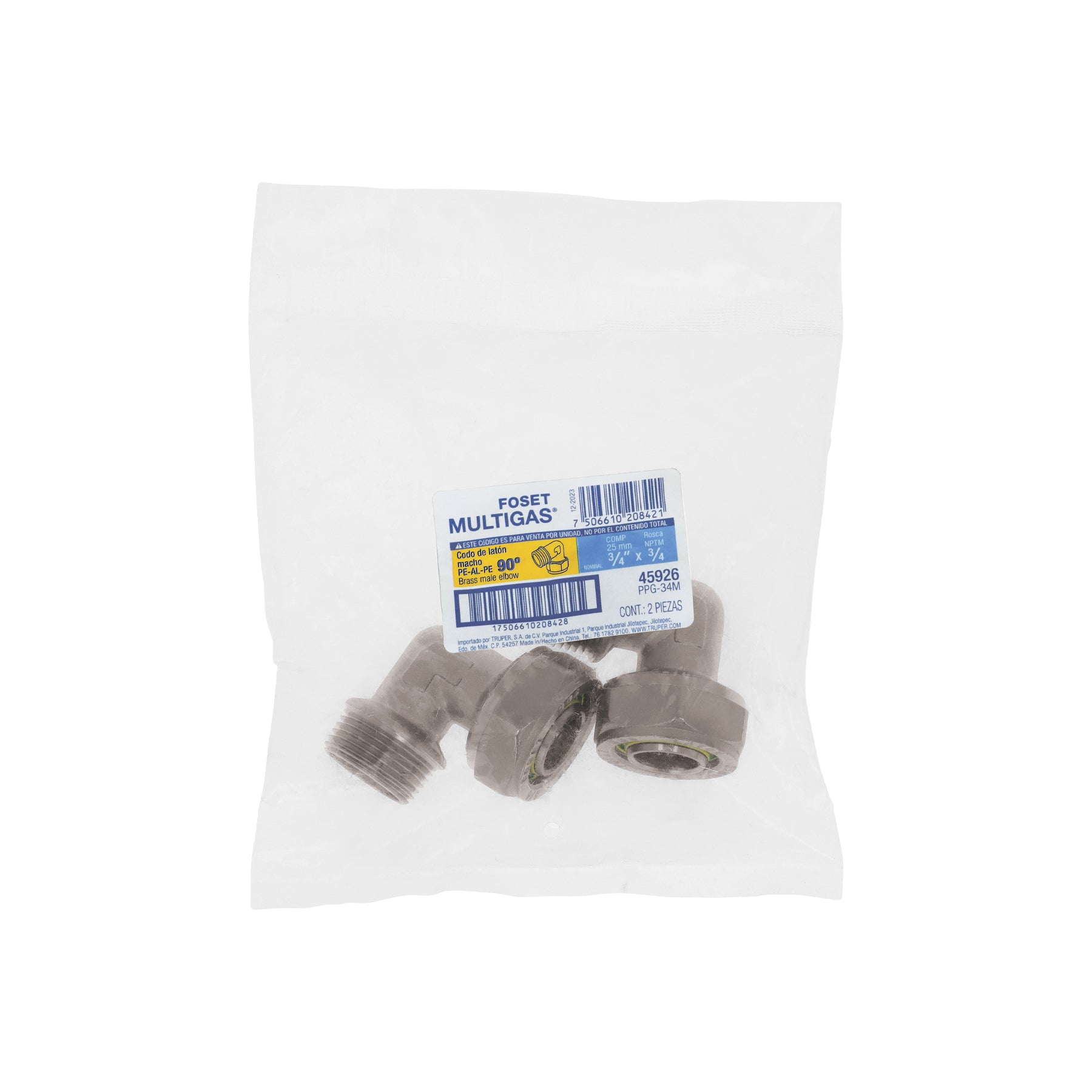 Codo 90° para PEALPE, 3/4", con rosca macho, FOSET