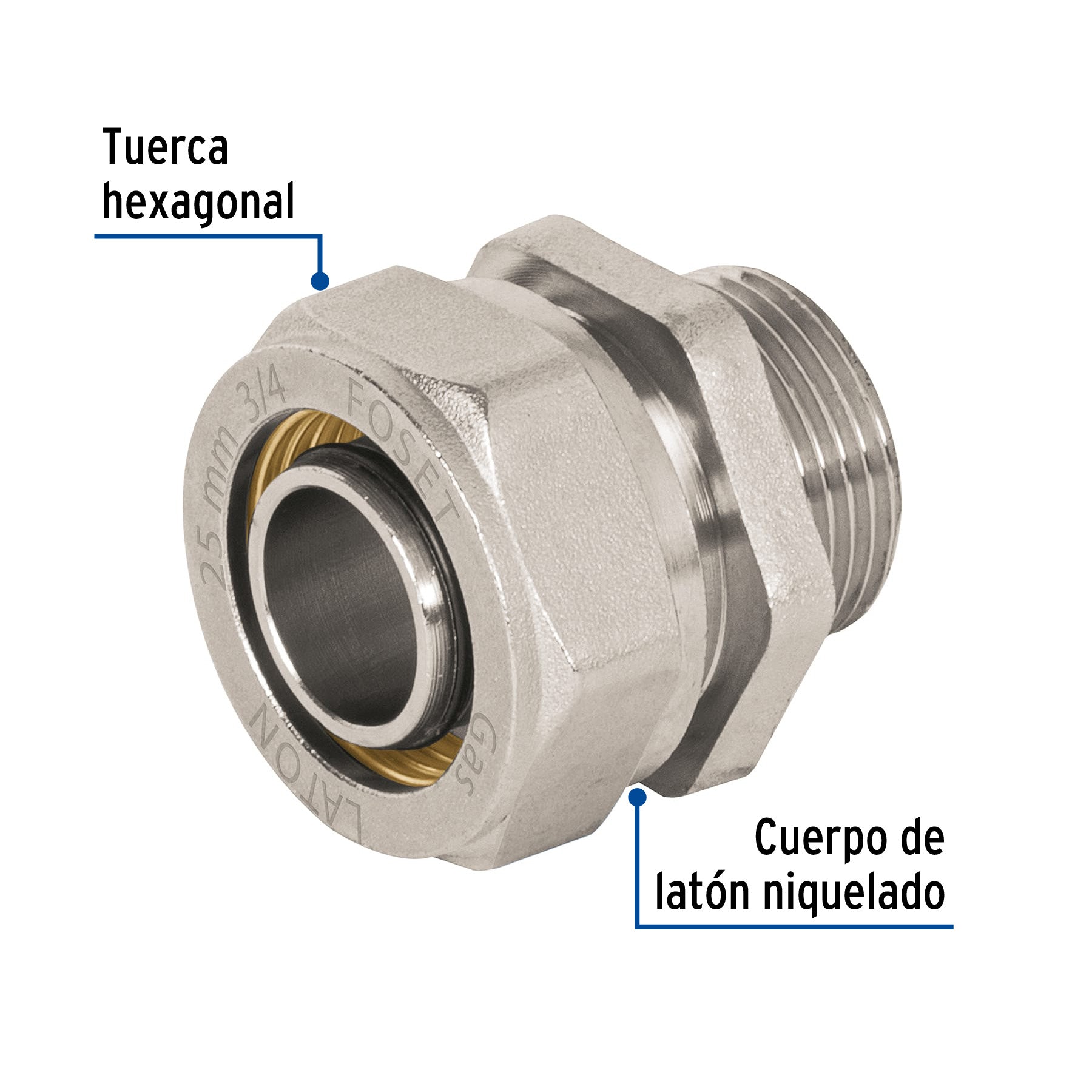 Conector para PEALPE, 3/4", con rosca macho, FOSET