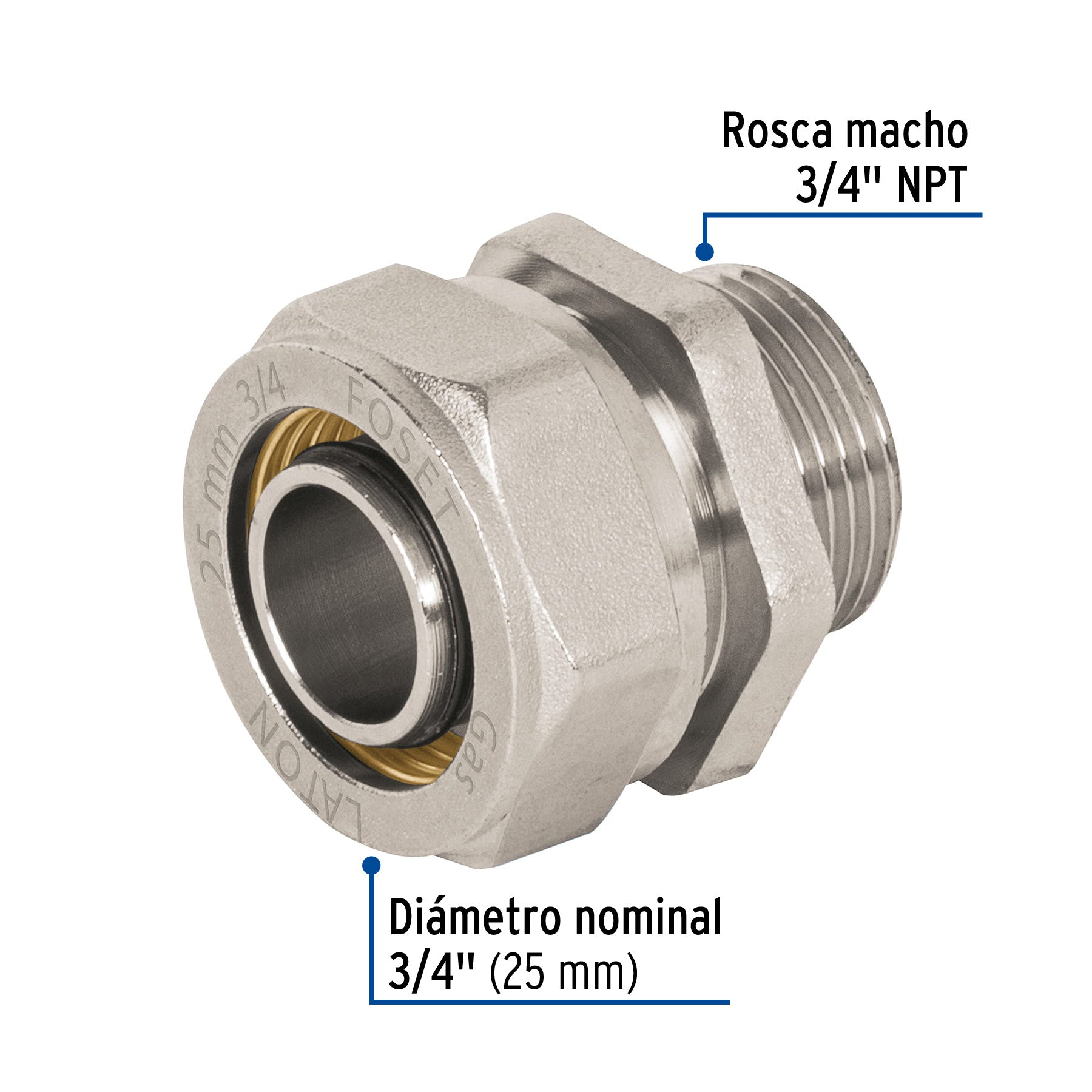 Conector para PEALPE, 3/4", con rosca macho, FOSET