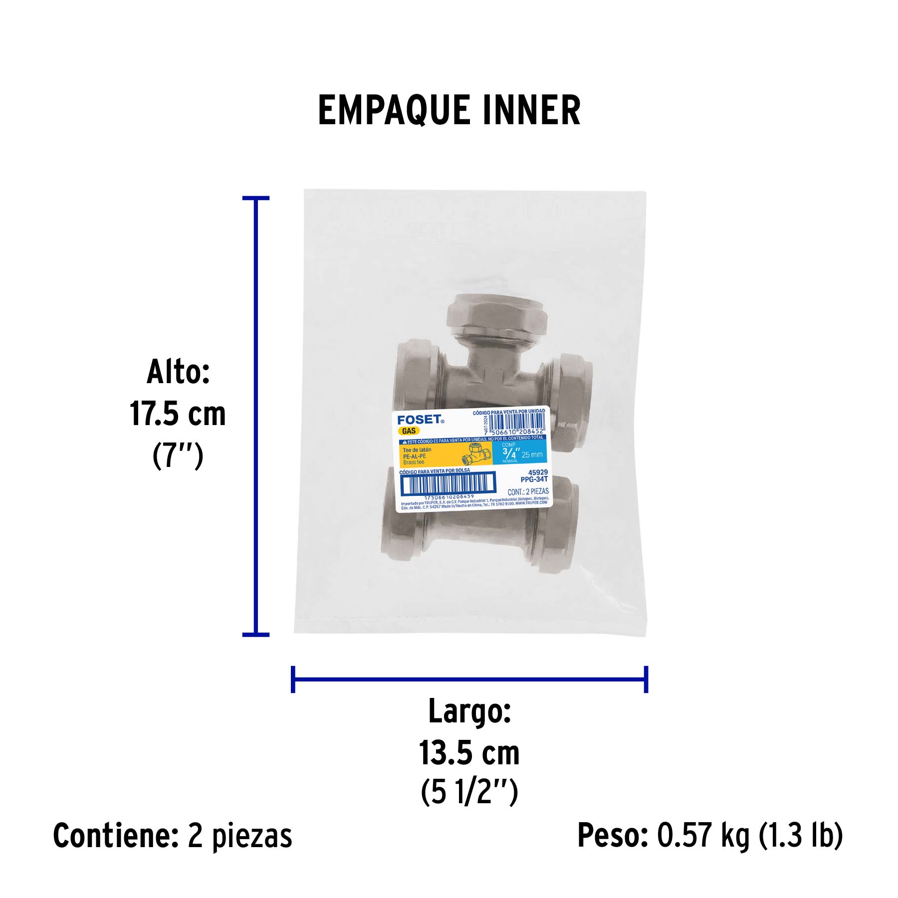 Tee para PEALPE, 3/4", FOSET - Empaque