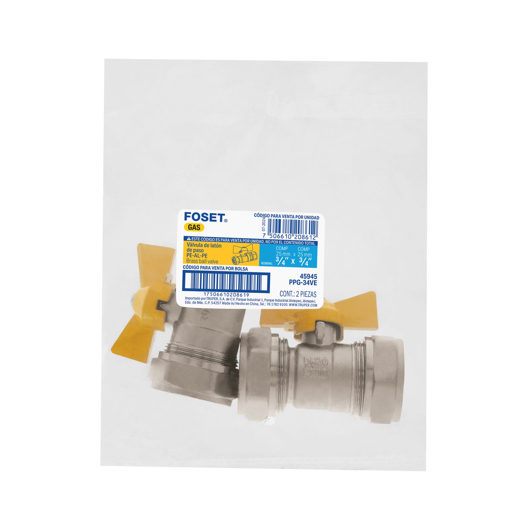 Válvula esfera para PE-AL-PE, 3/4", FOSET