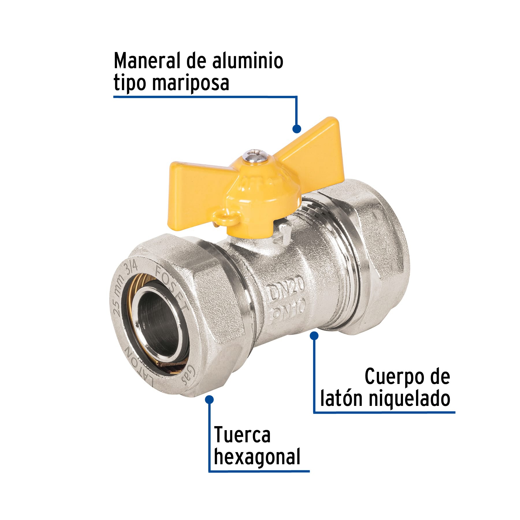 Válvula esfera para PE-AL-PE, 3/4", FOSET