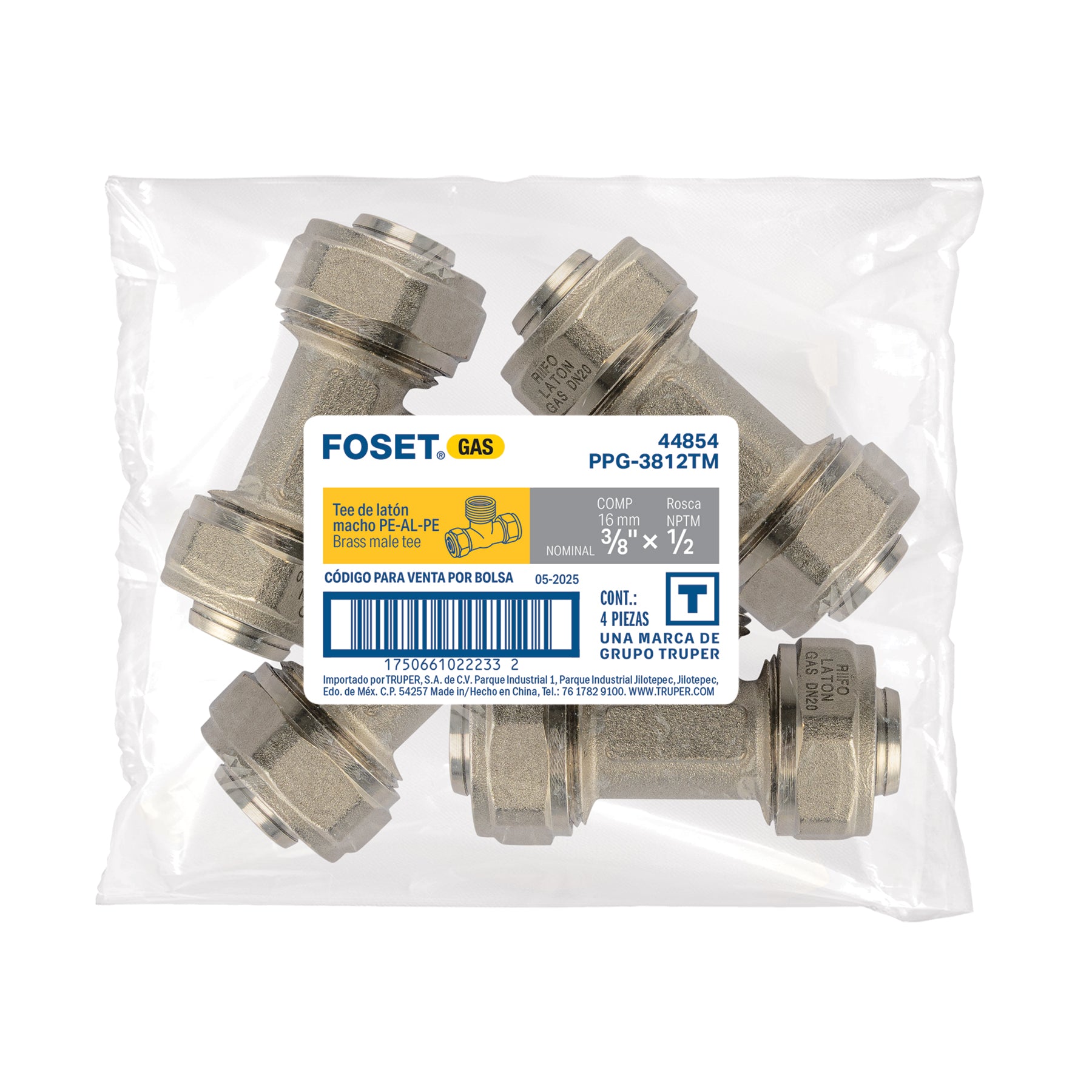 Tee macho para PEALPE, 3/8x1/2x3/8", FOSET