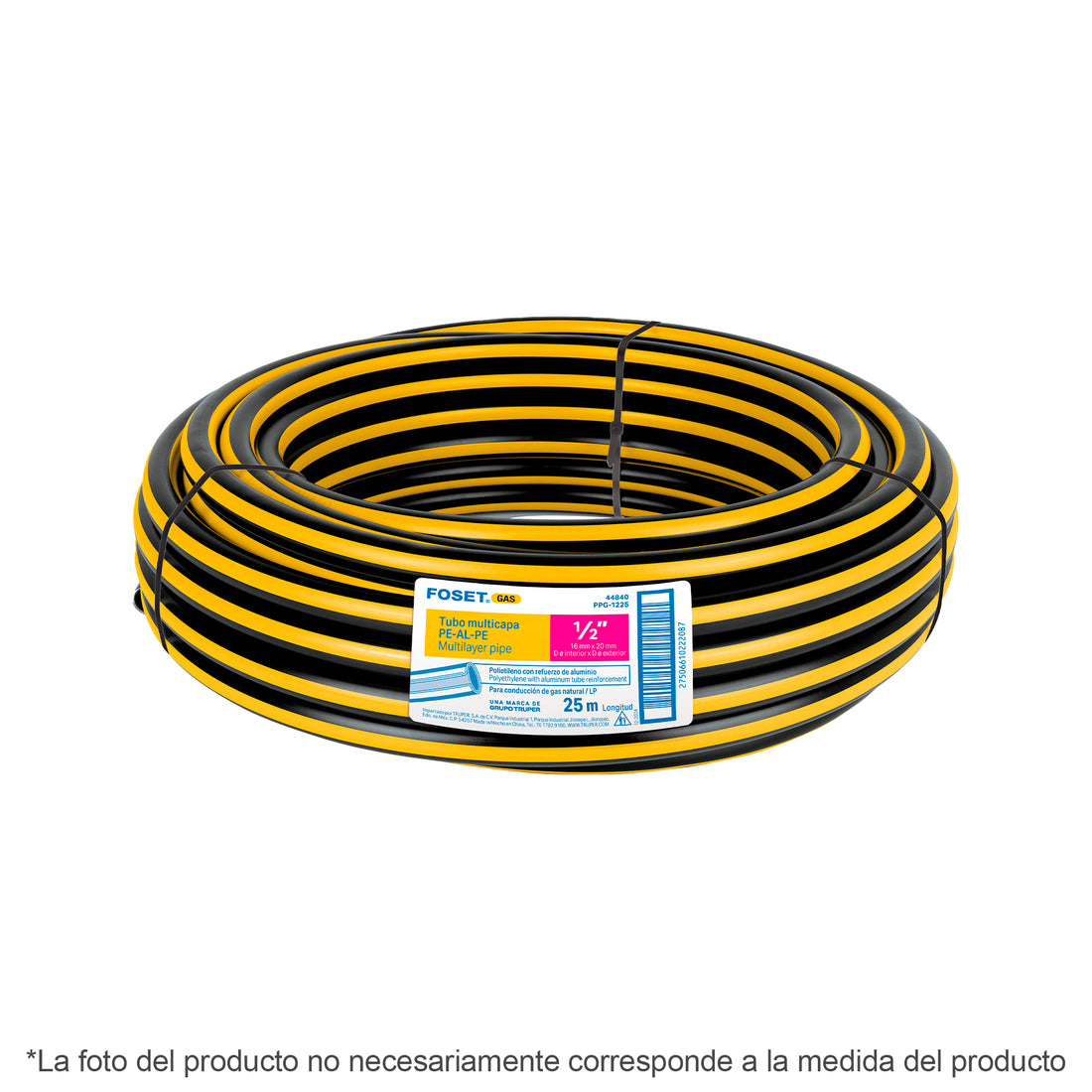 Metro de manguera para gas, 3/8" PE-AL-PE en rollo de 25m