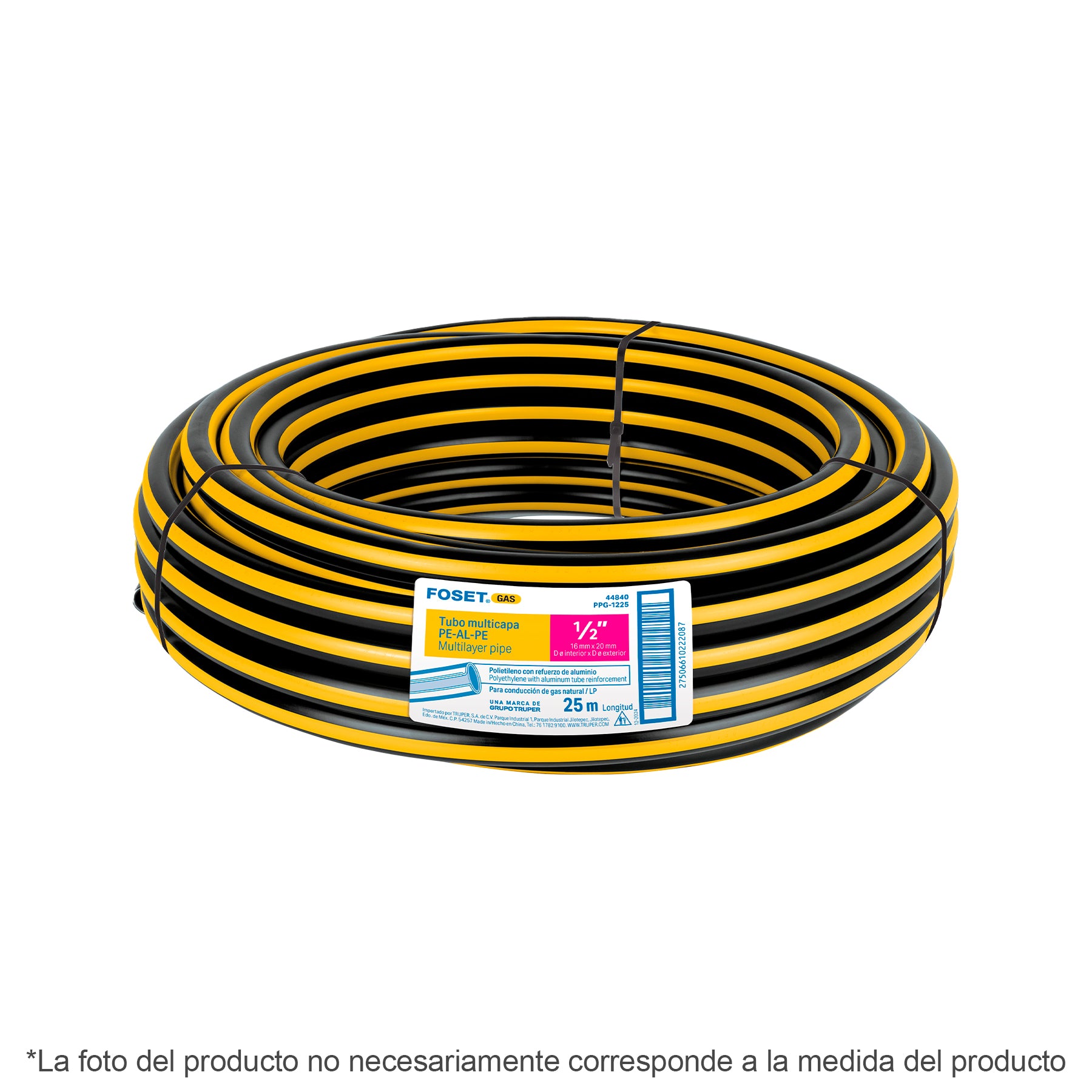 Metro de manguera para gas, 3/8" PE-AL-PE en rollo de 25m