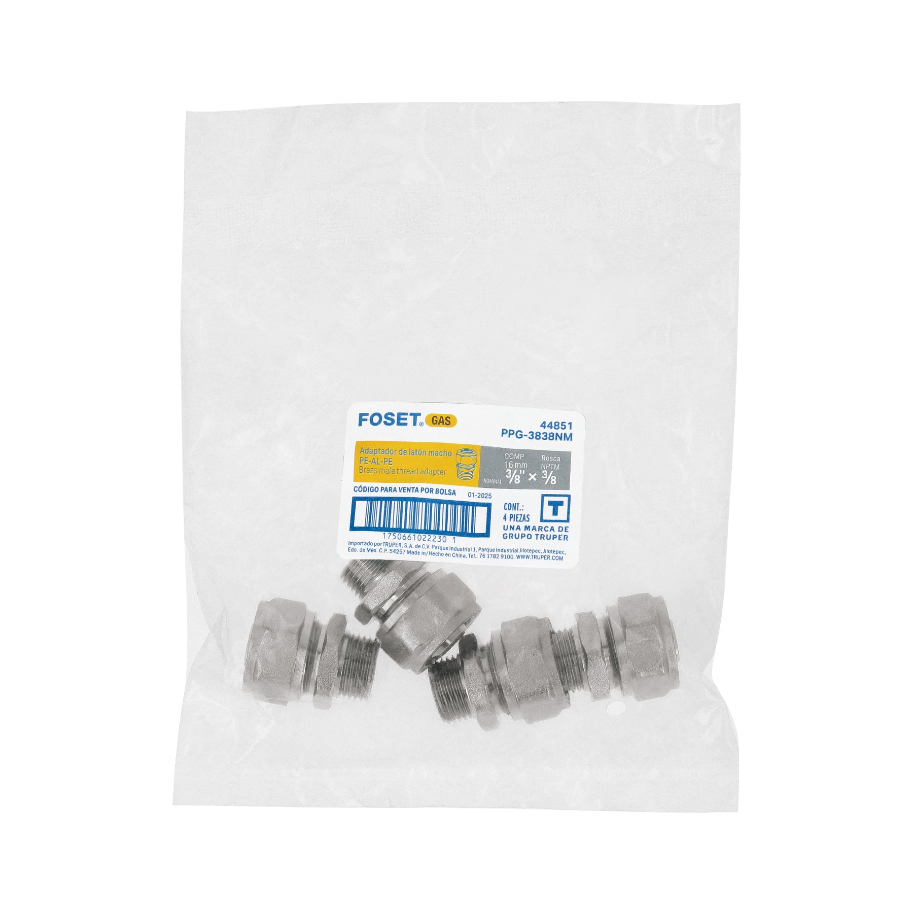 Conector para PEALPE, 3/8x3/8", con rosca macho, FOSET