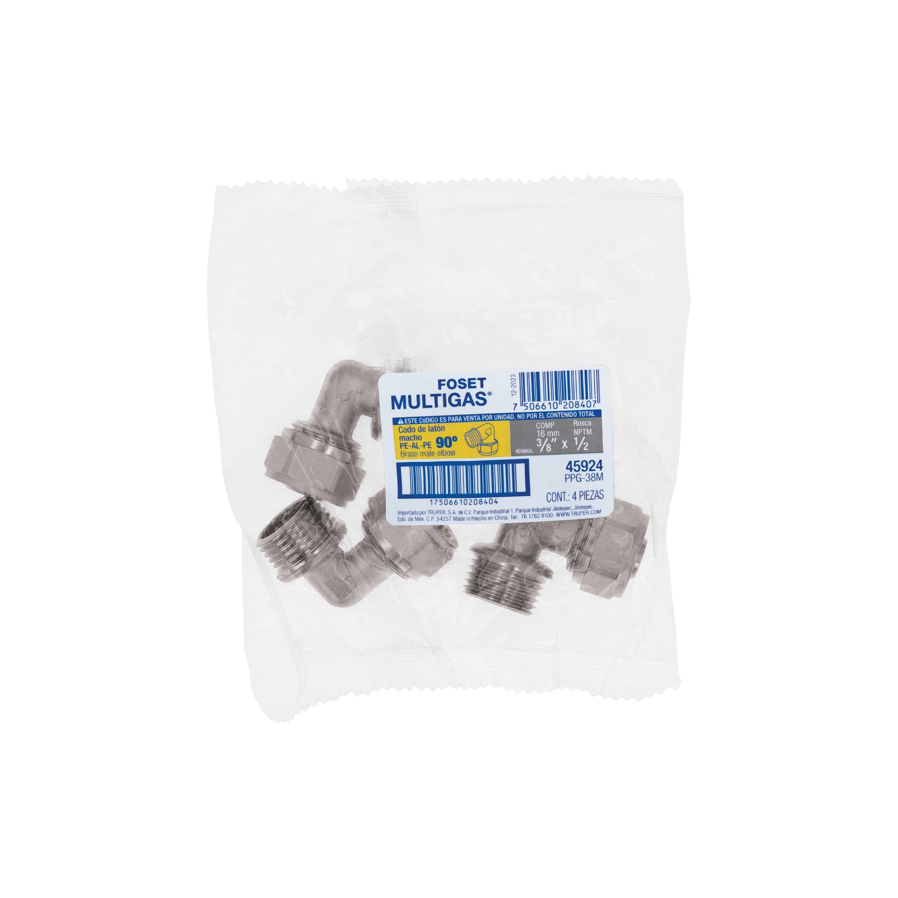 Codo 90° para PEALPE, 3/8", con rosca macho, FOSET