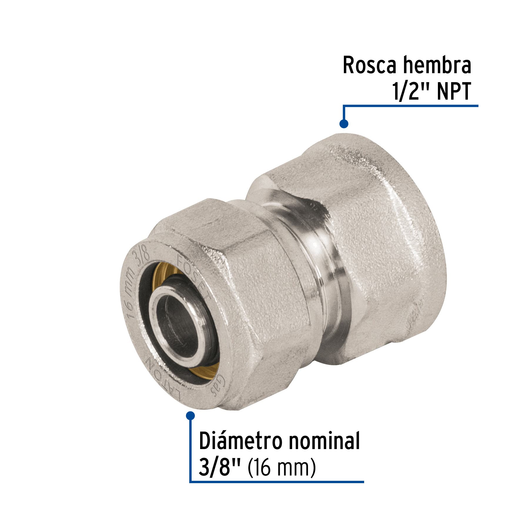 Conector para PEALPE, 3/8", con rosca hembra, FOSET