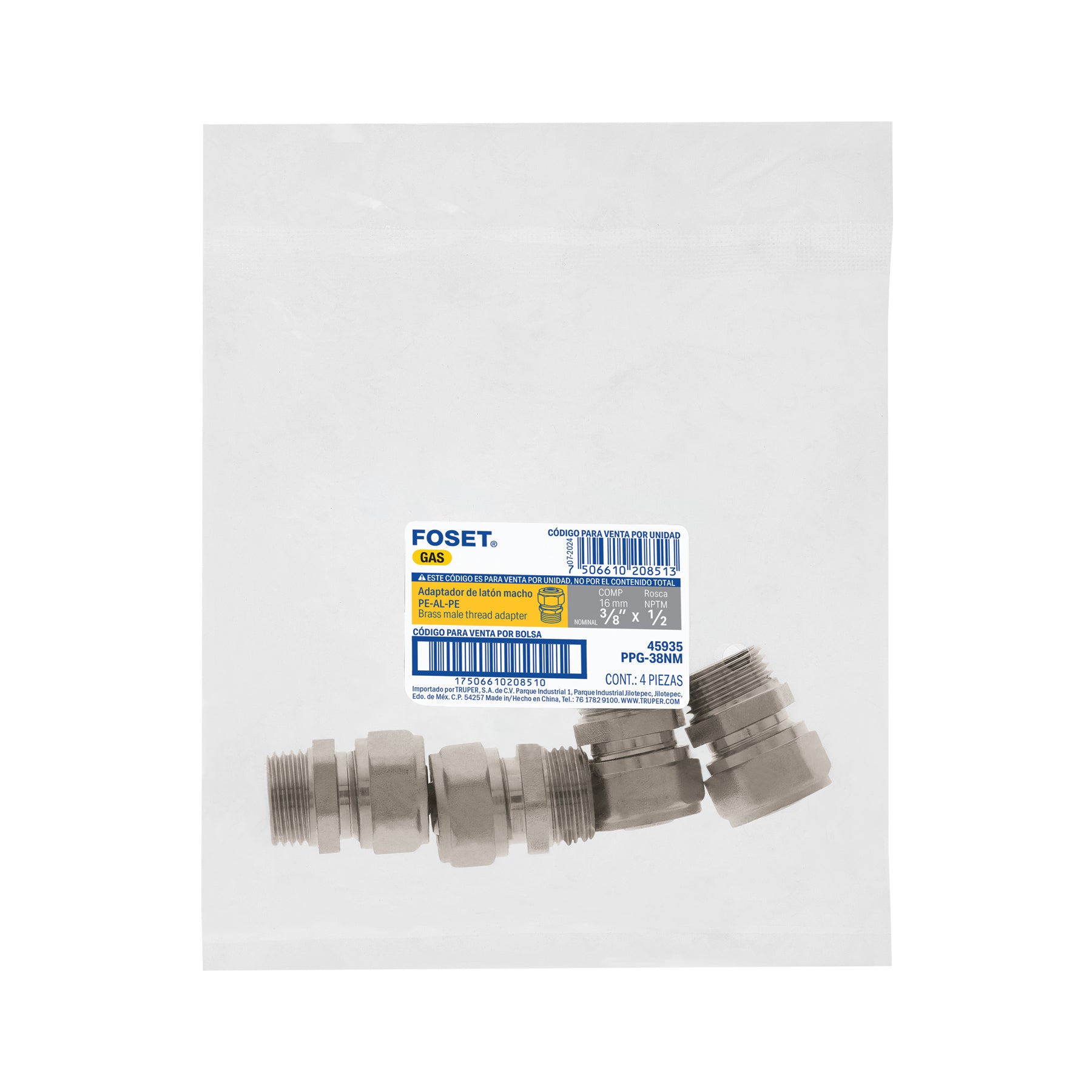 Conector para PEALPE, 3/8", con rosca macho, FOSET