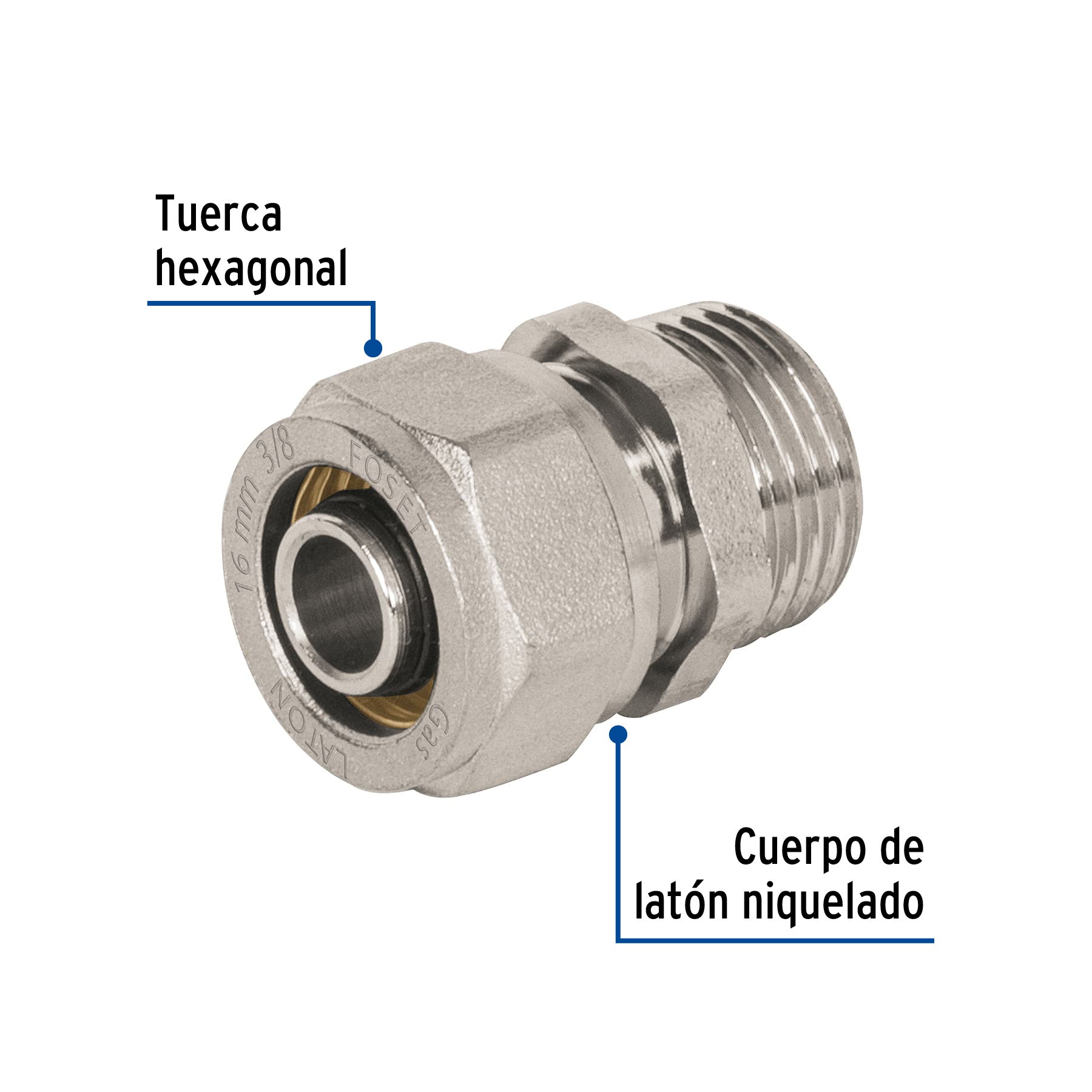 Conector para PEALPE, 3/8", con rosca macho, FOSET
