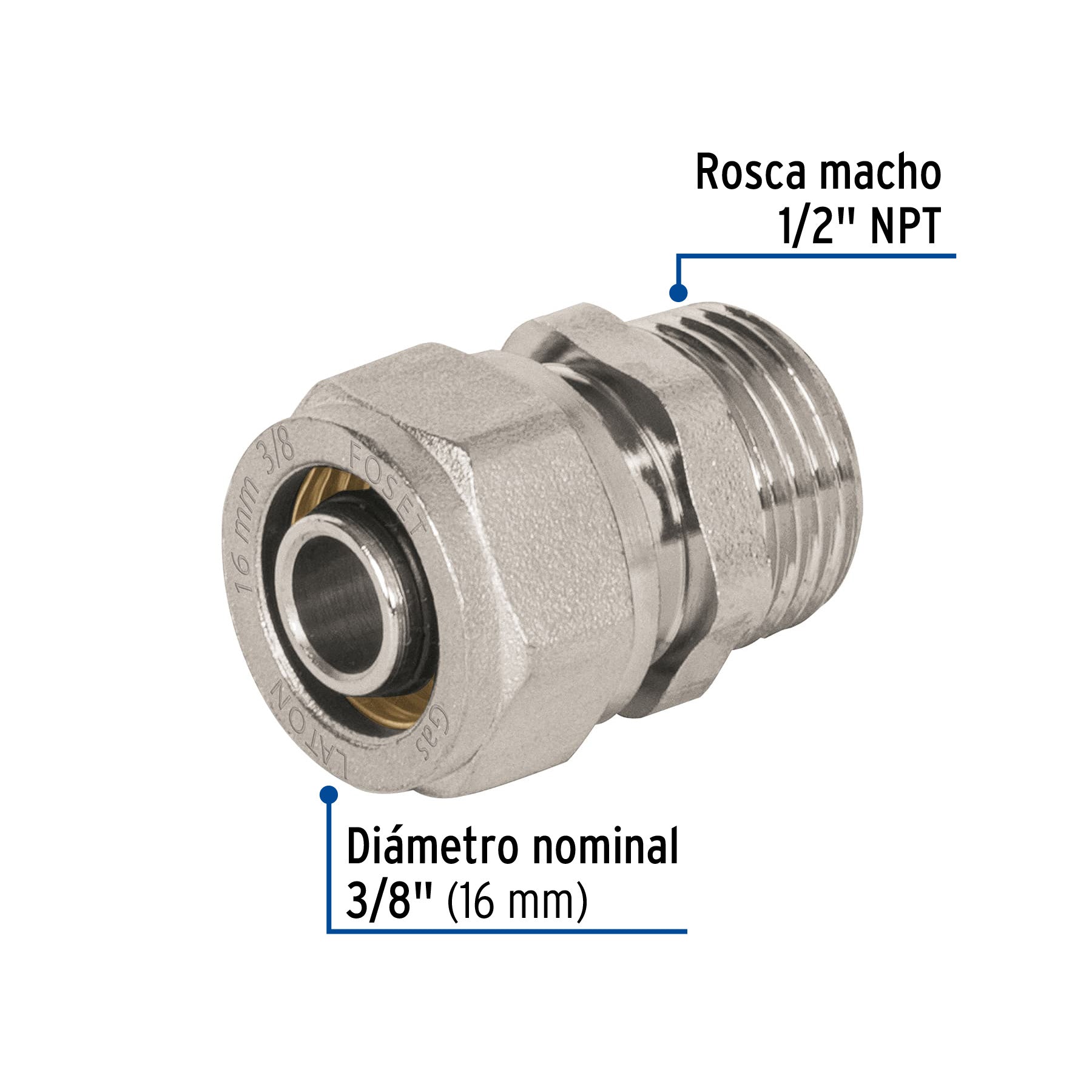 Conector para PEALPE, 3/8", con rosca macho, FOSET