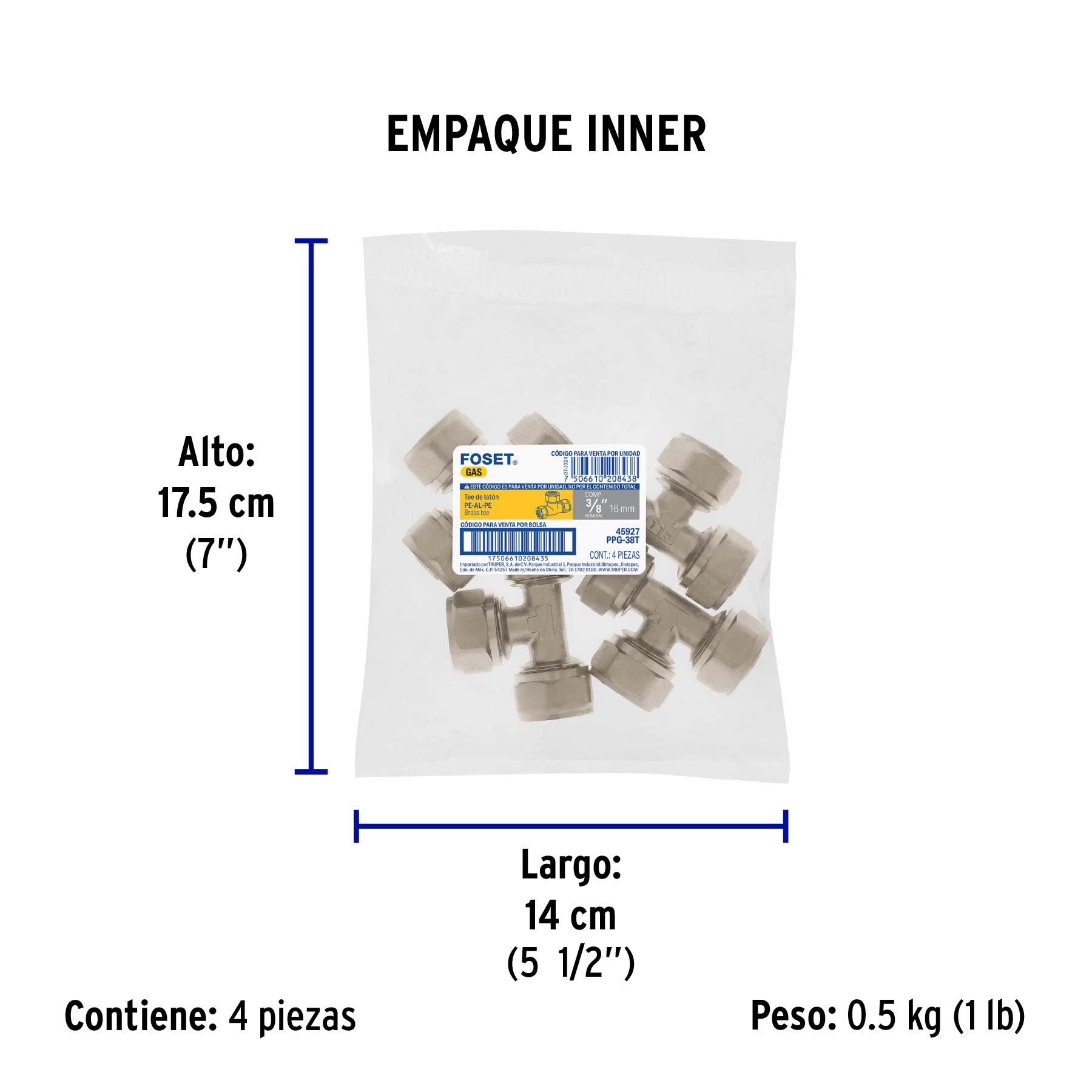 Tee para PEALPE, 3/8", FOSET - Empaque