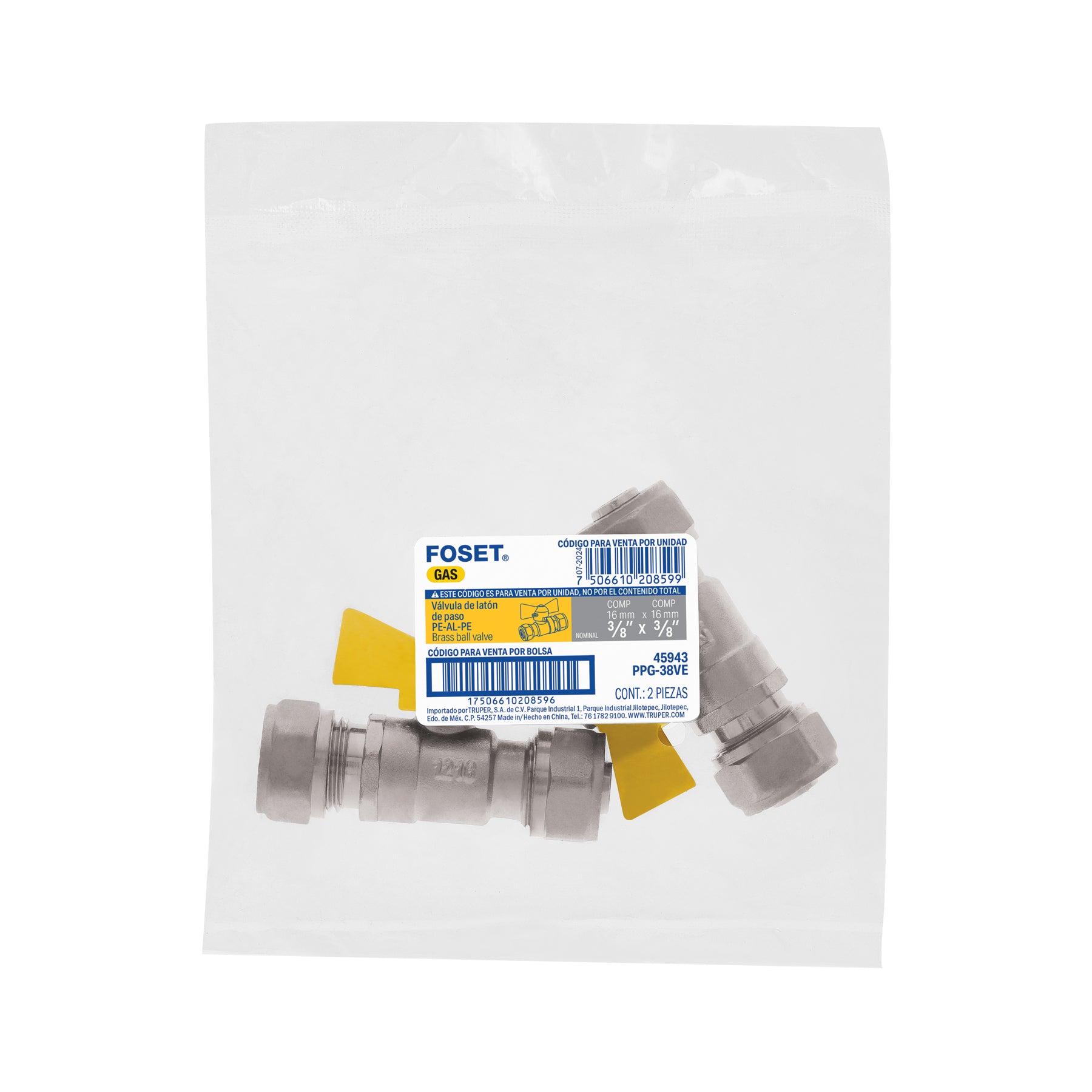 Válvula esfera para PE-AL-PE, 3/8", FOSET