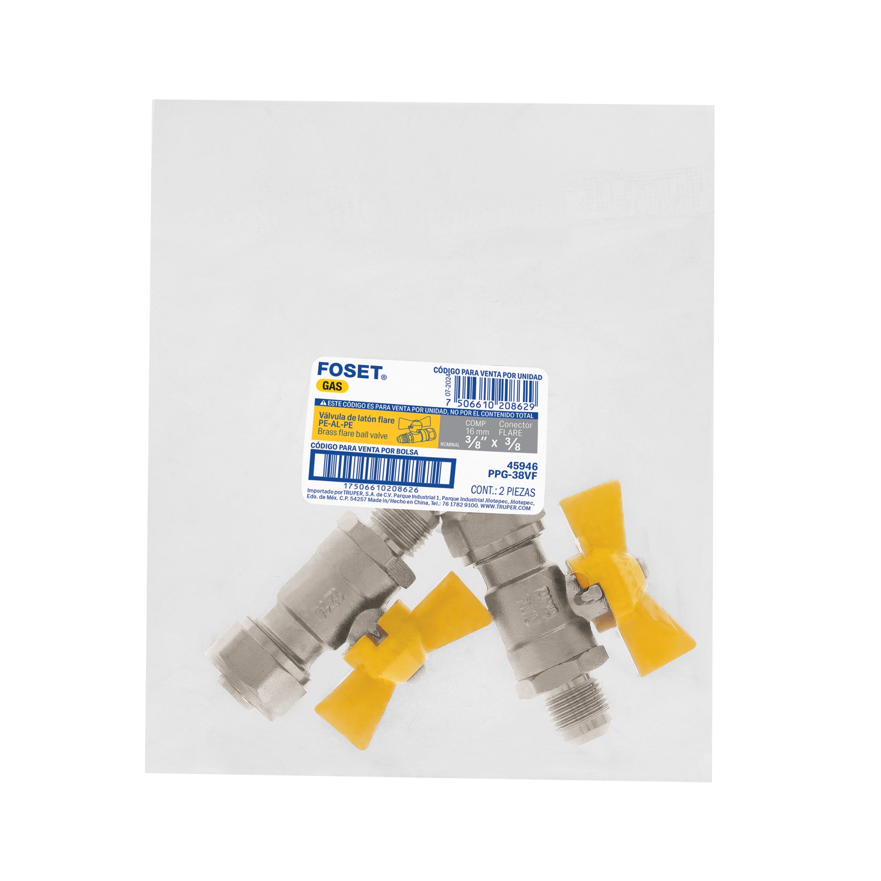 Válvula esfera para PE-AL-PE, 3/8"a flare 3/8", FOSET