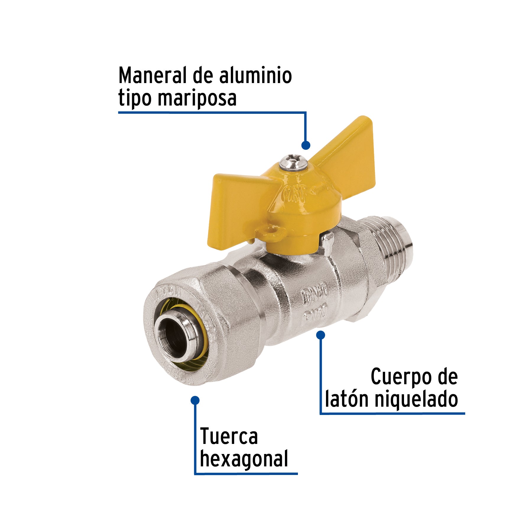 Válvula esfera para PE-AL-PE, 3/8"a flare 3/8", FOSET
