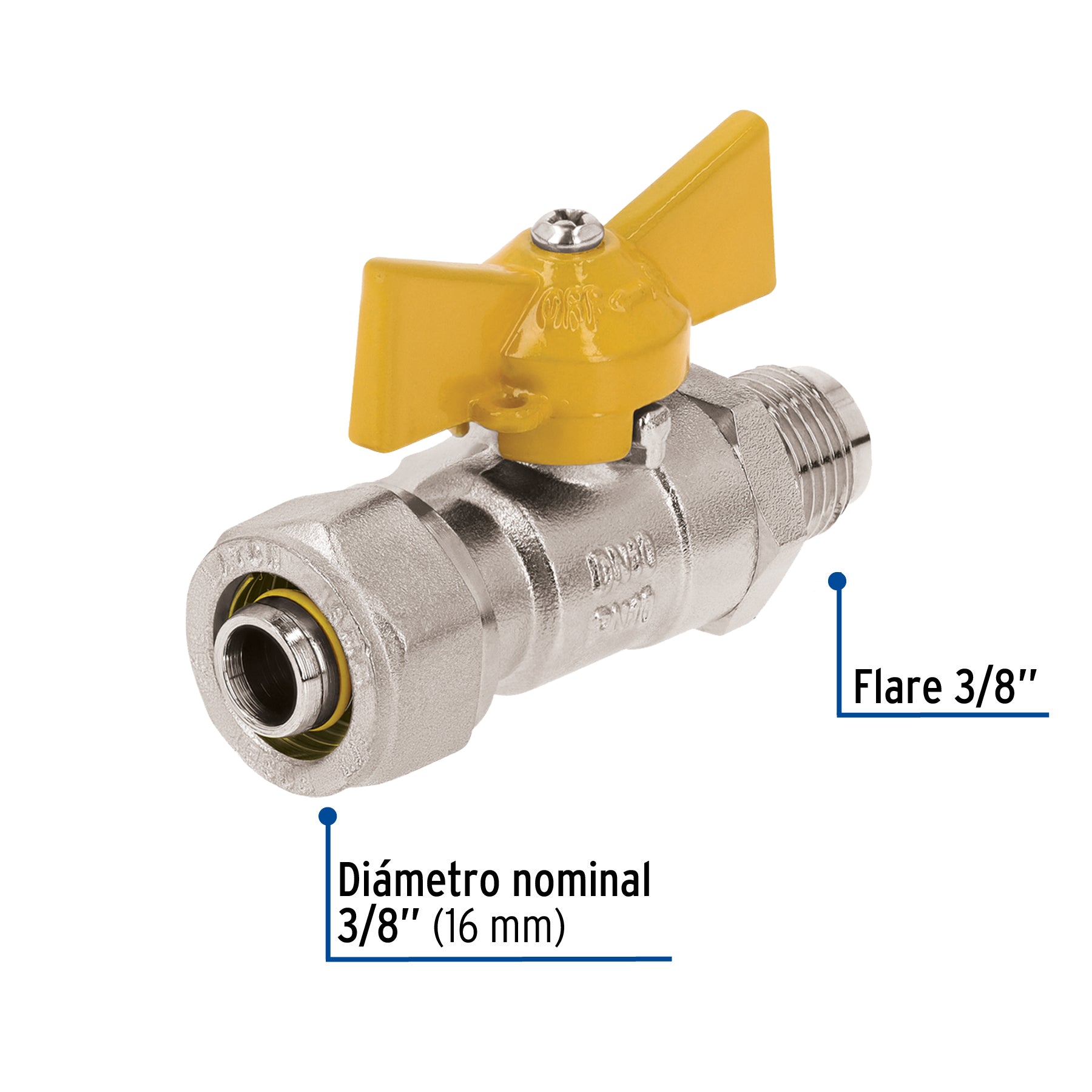 Válvula esfera para PE-AL-PE, 3/8"a flare 3/8", FOSET