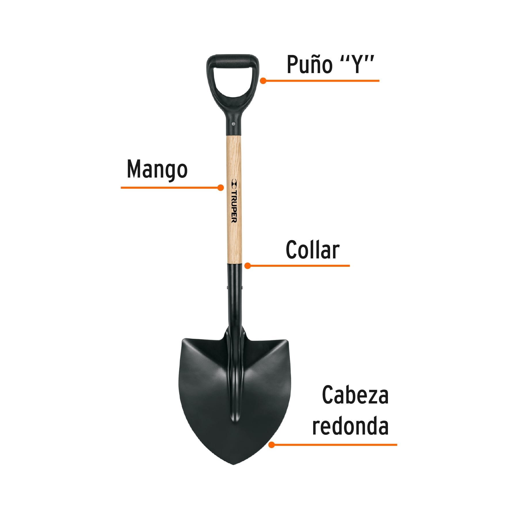 Pala redonda T-1000 tipo español, puño "Y", TRUPER