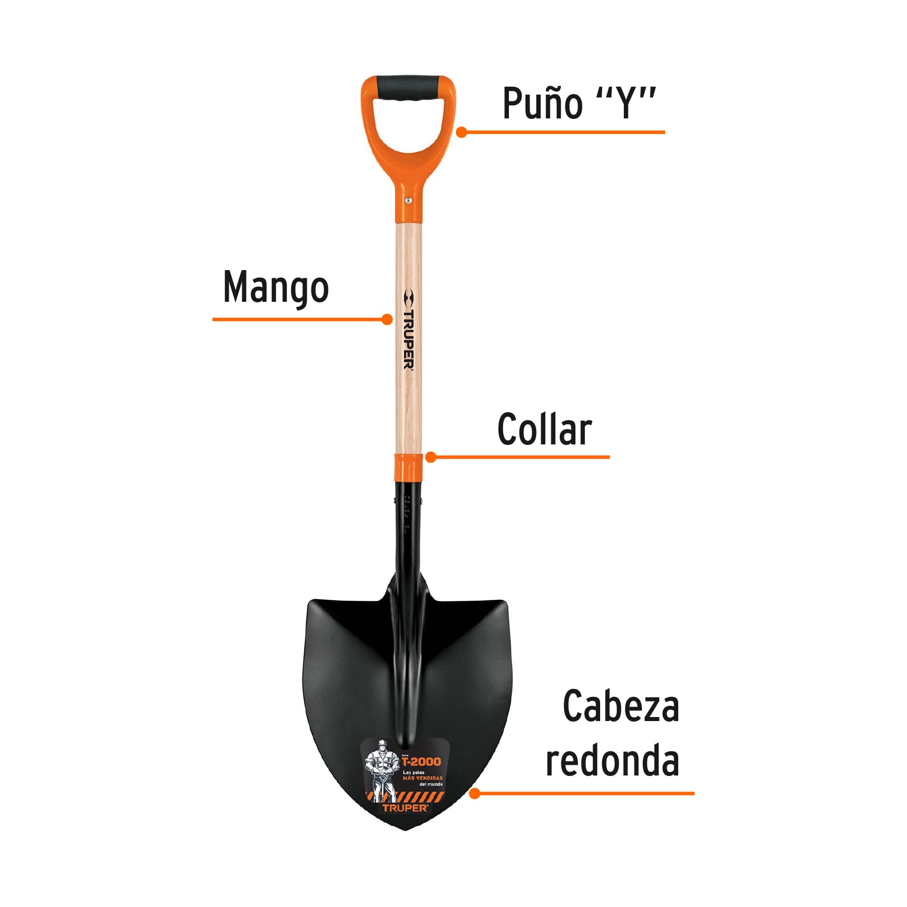 Pala redonda 4 T-2000 tipo español, puño "Y", TRUPER