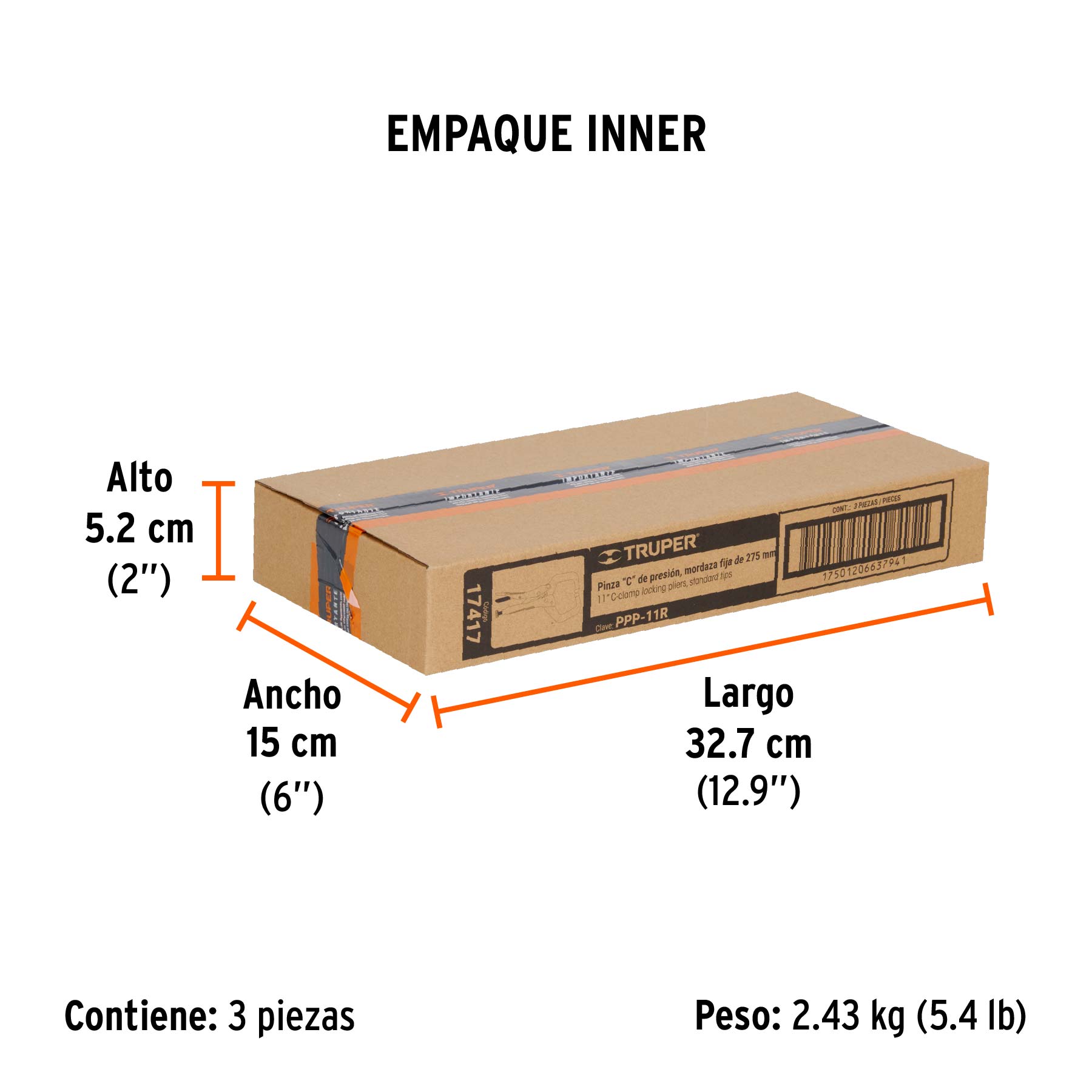 Pinza de presión 11" tipo "C" con mordaza fija, TRUPER - Empaque