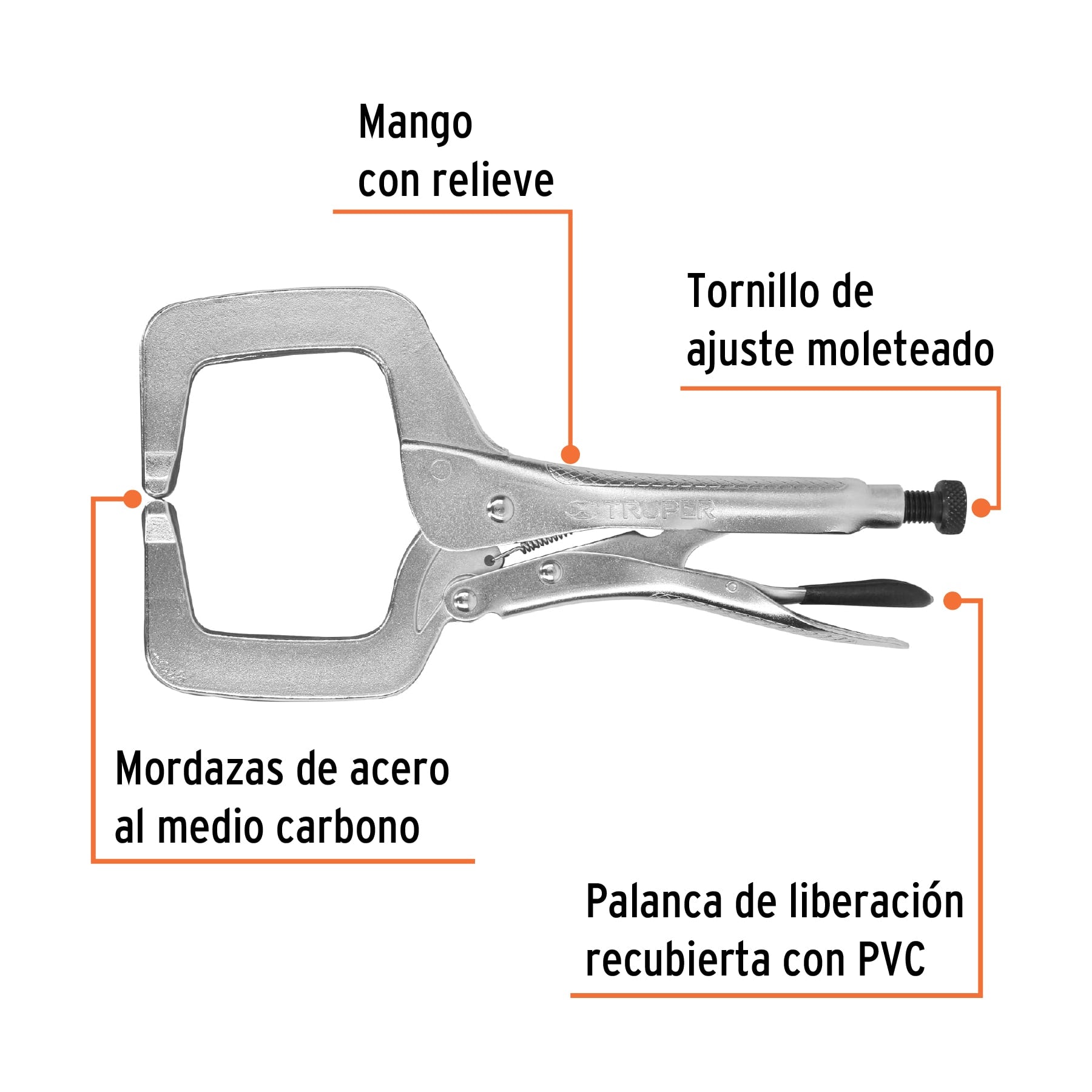 Pinza de presión 11" tipo "C" con mordaza fija, TRUPER