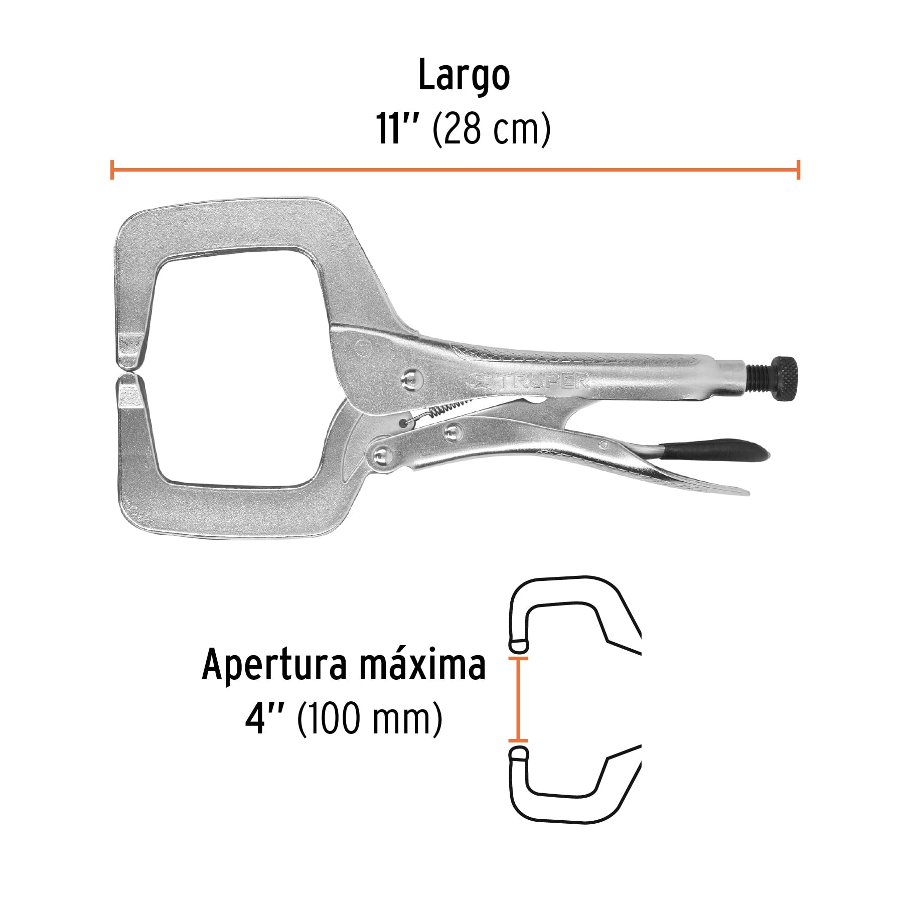 Pinza de presión 11" tipo "C" con mordaza fija, TRUPER