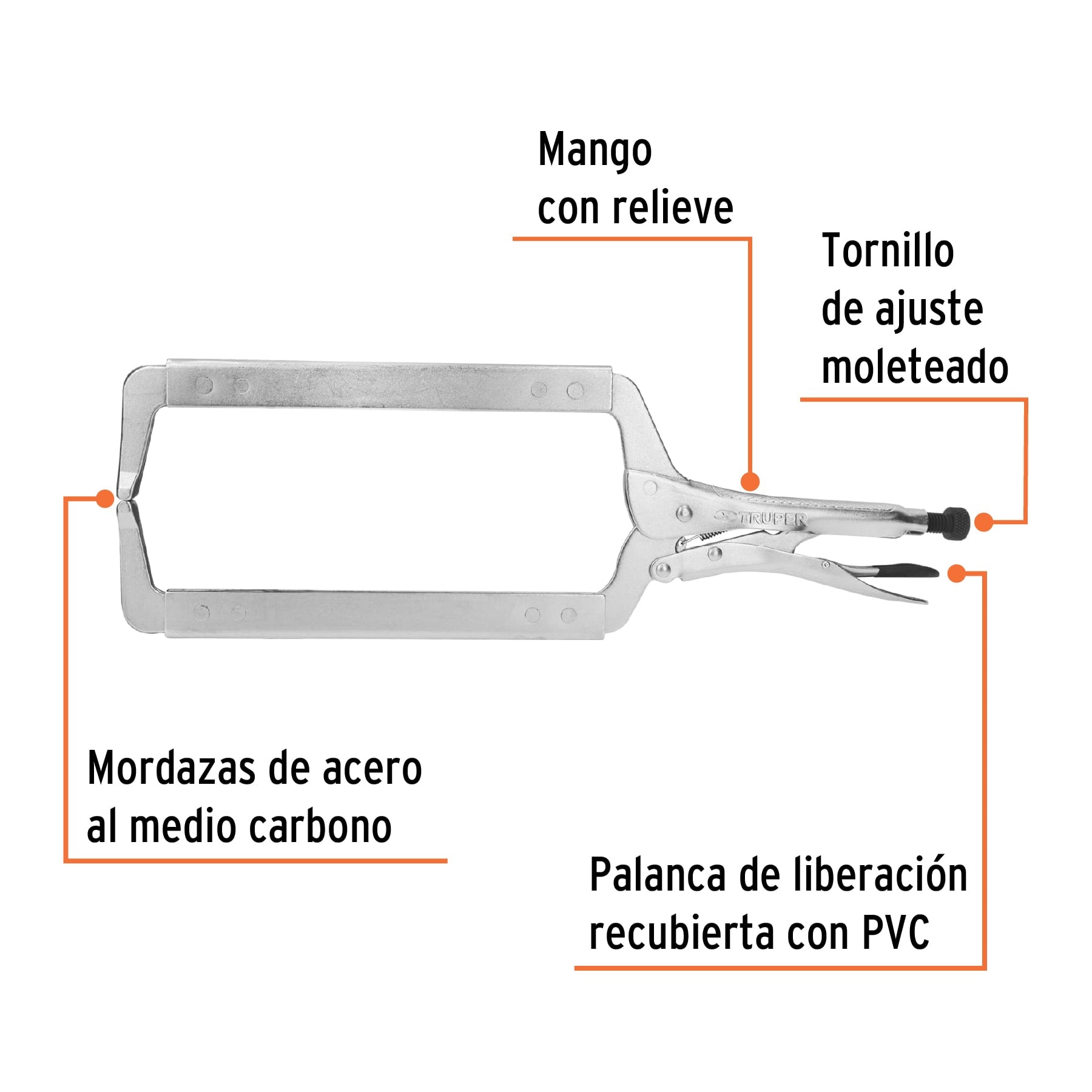Pinza de presión 18" tipo "C" con mordaza fija, TRUPER