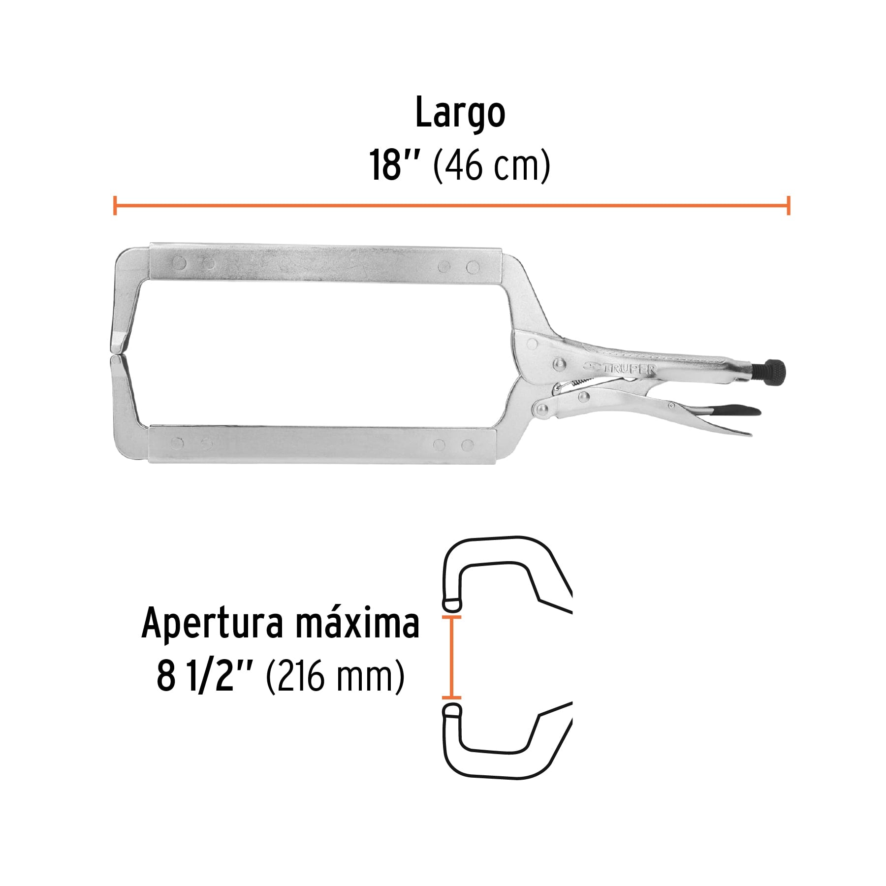 Pinza de presión 18" tipo "C" con mordaza fija, TRUPER