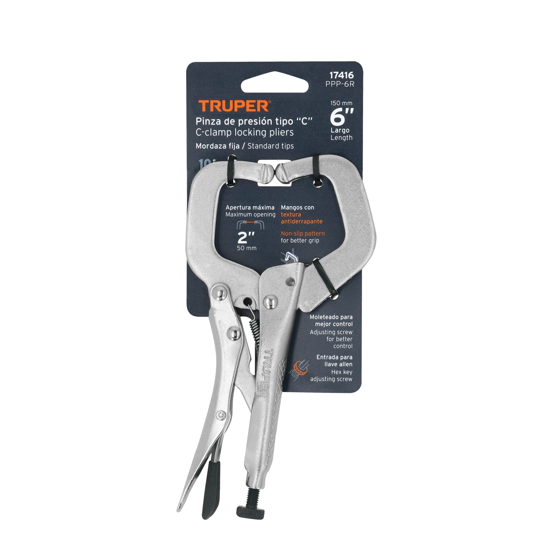 Pinza de presión 6" tipo "C" con mordaza fija, TRUPER