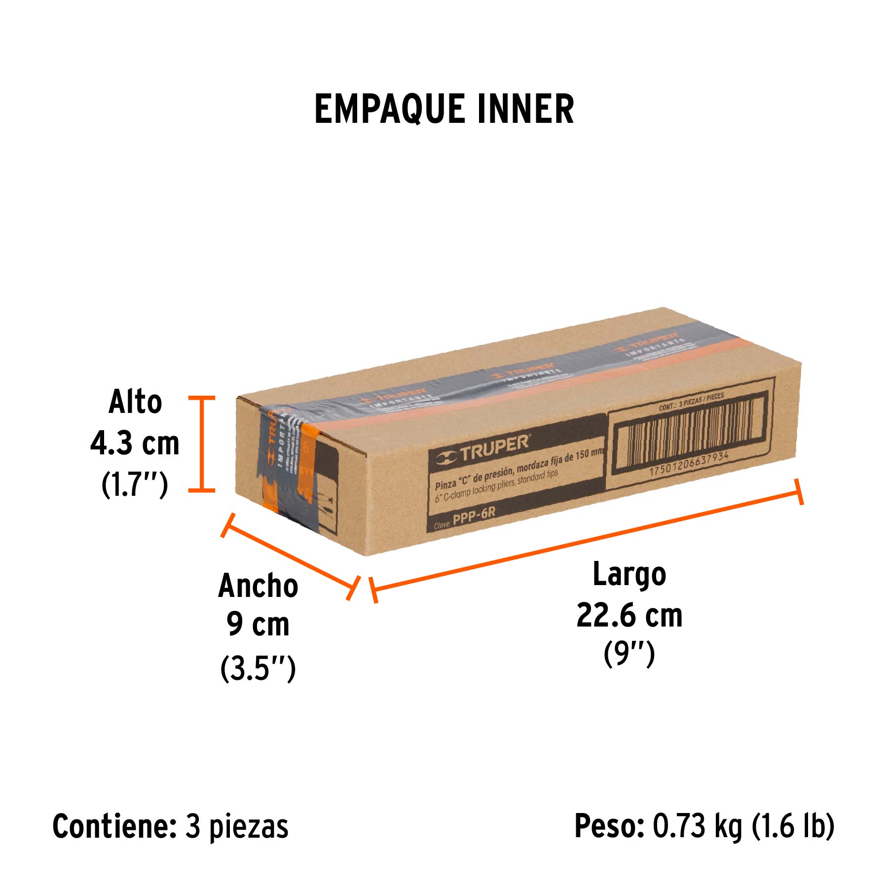 Pinza de presión 6" tipo "C" con mordaza fija, TRUPER - Empaque