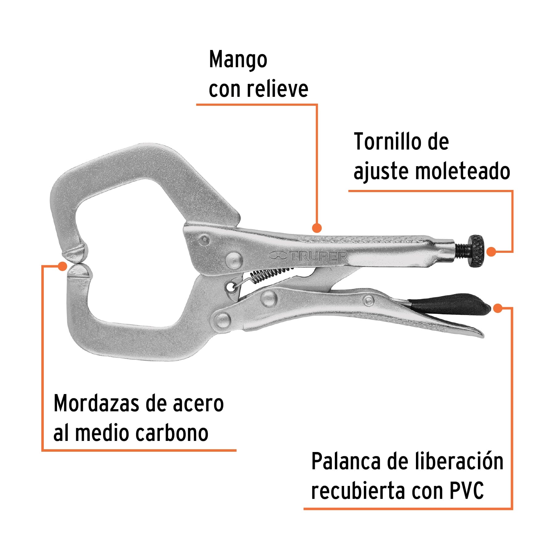 Pinza de presión 6" tipo "C" con mordaza fija, TRUPER