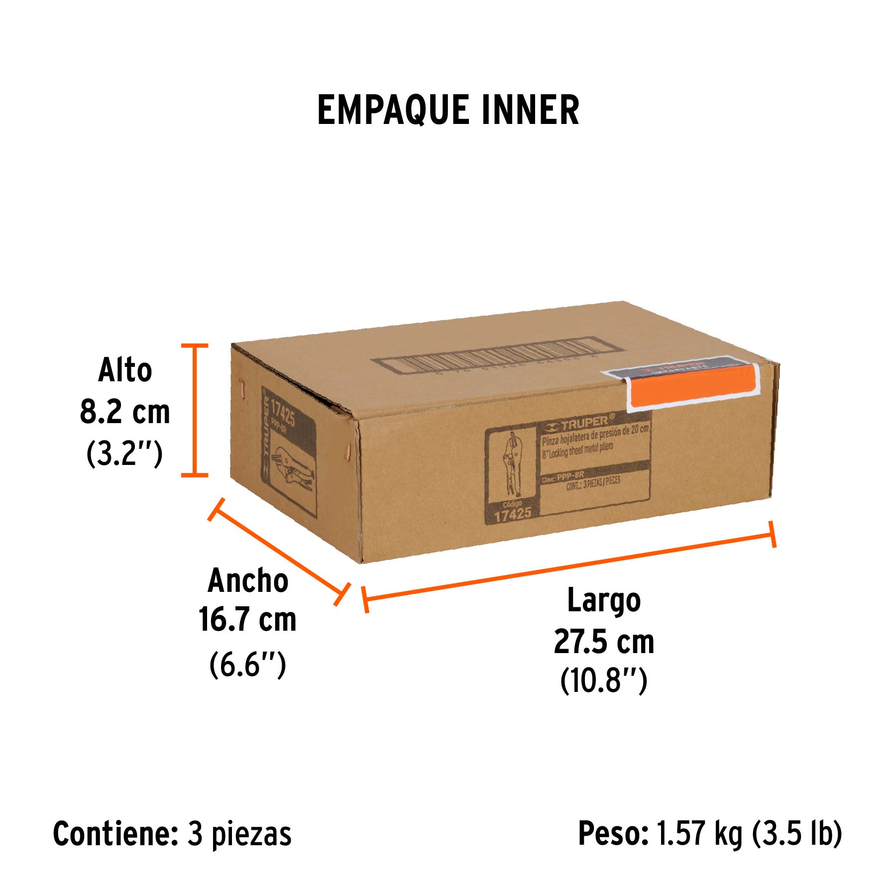Pinza de presión 8" hojalatera, TRUPER - Empaque