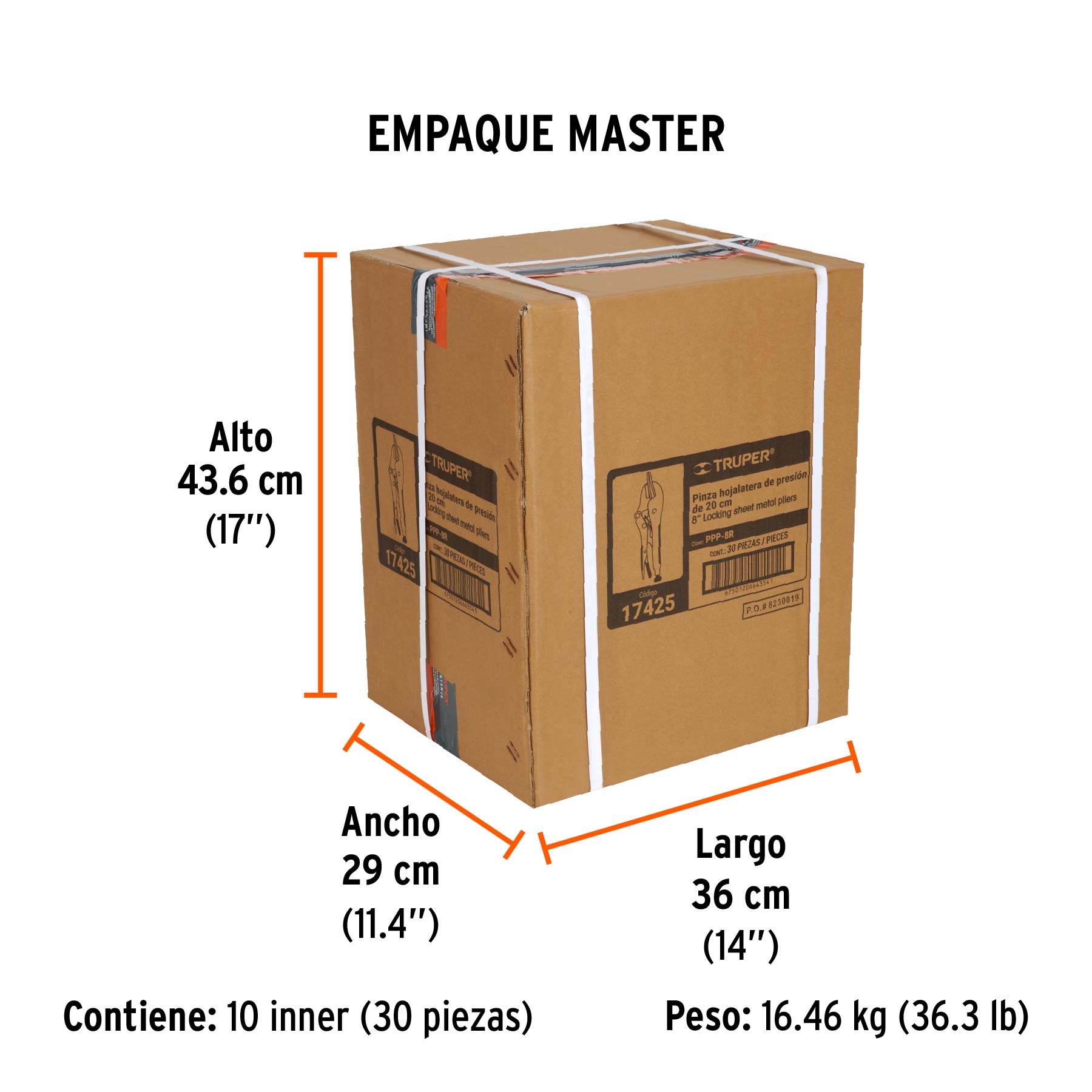 Pinza de presión 8" hojalatera, TRUPER - Empaque