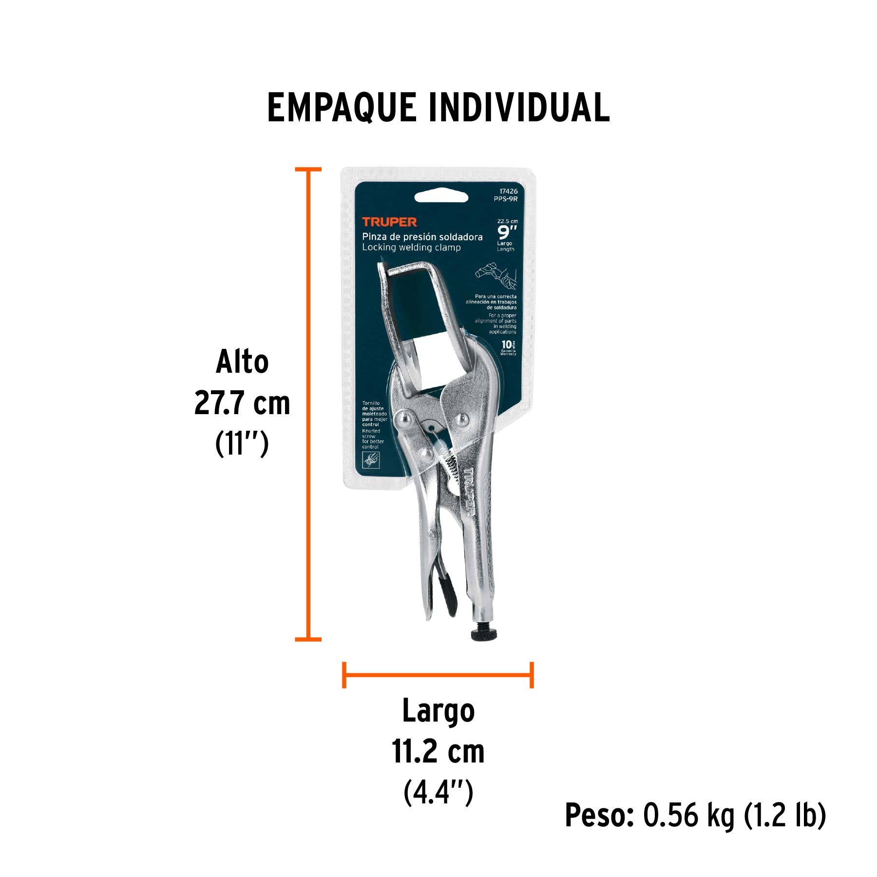 Pinza de presión 9" soldadora, TRUPER - Empaque