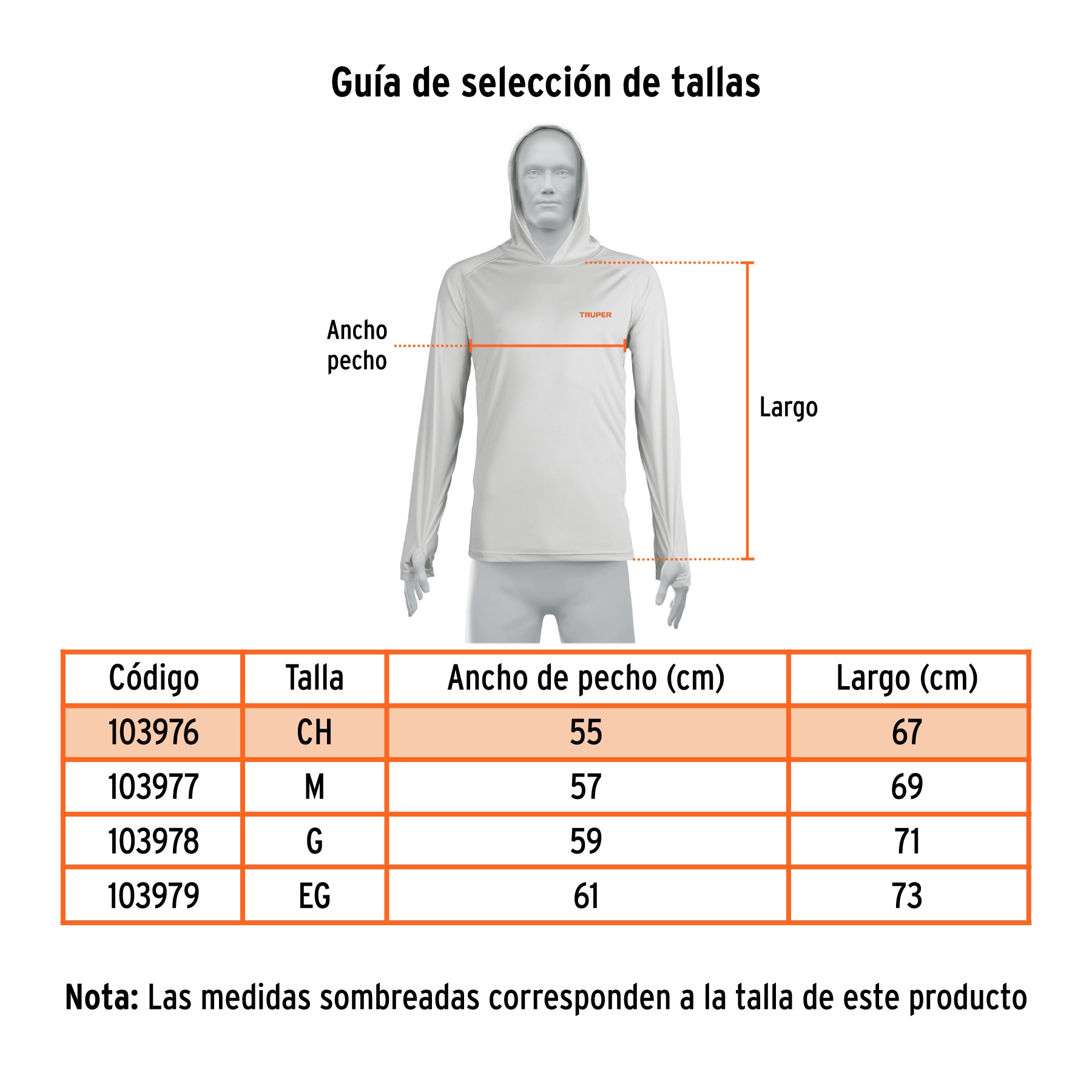 Playera protección solar, manga larga, hombre, CH, TRUPER
