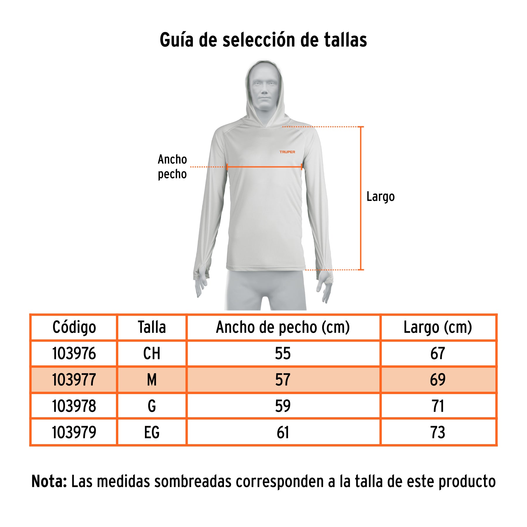 Playera protección solar, manga larga, con gorro, hombre, M