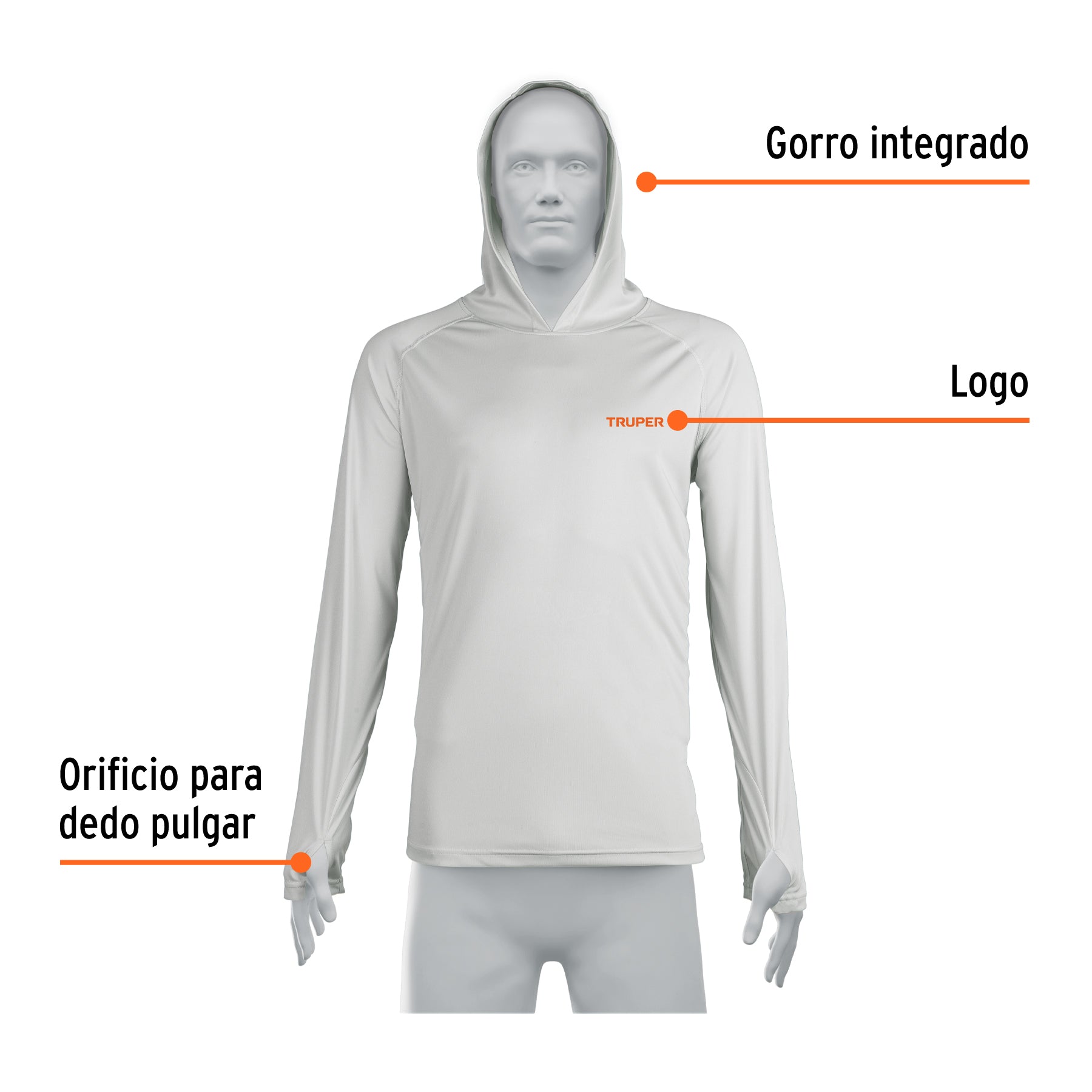Playera protección solar, manga larga, con gorro, hombre, M