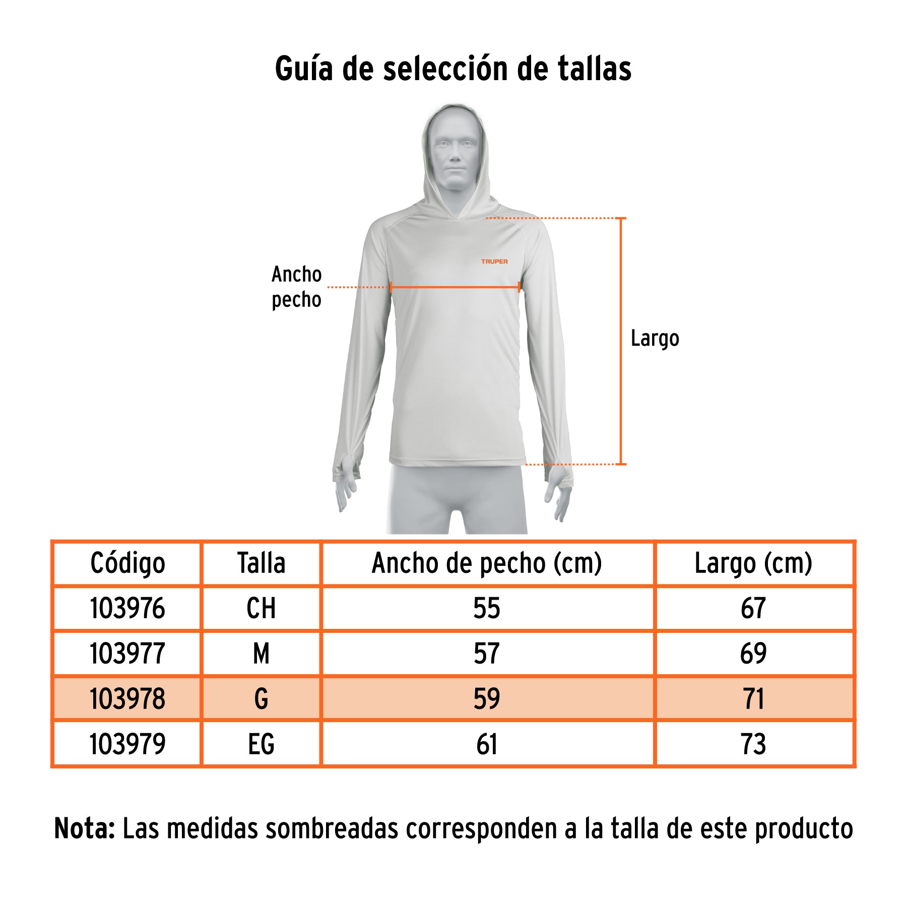 Playera protección solar, manga larga, hombre, EG, TRUPER