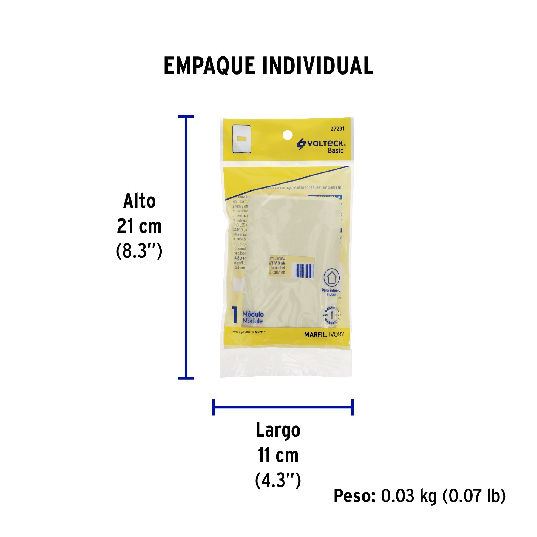 Placa 1 módulo, marfil, línea VOLTECK BASIC - Empaque