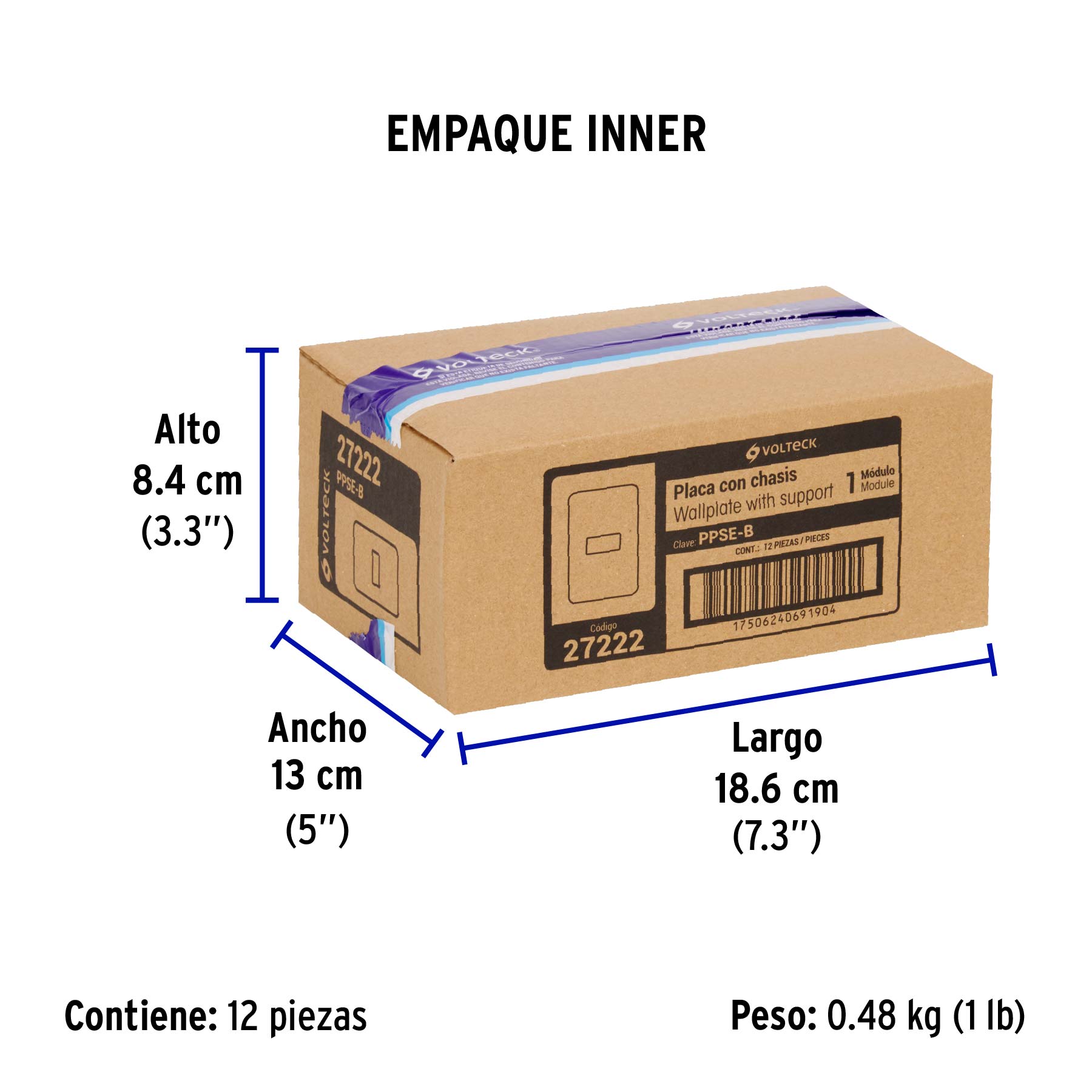 Placa 1 módulo de ABS, blanca, VOLTECK BASIC - Empaque