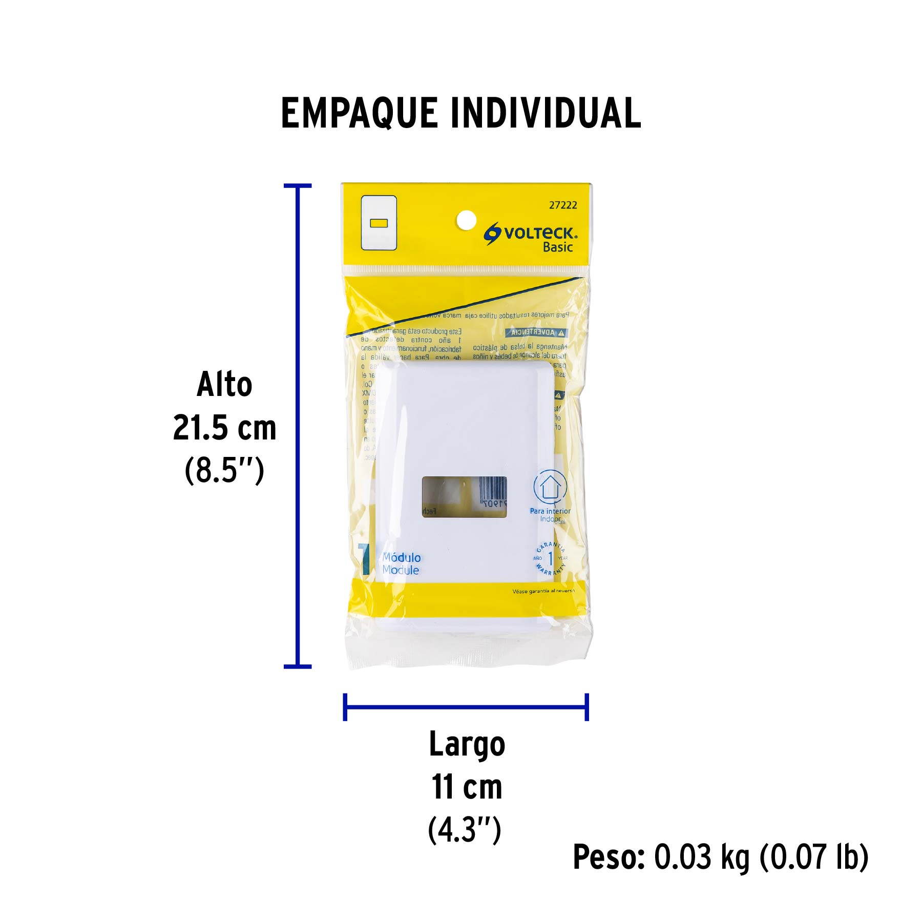 Placa 1 módulo de ABS, blanca, VOLTECK BASIC - Empaque