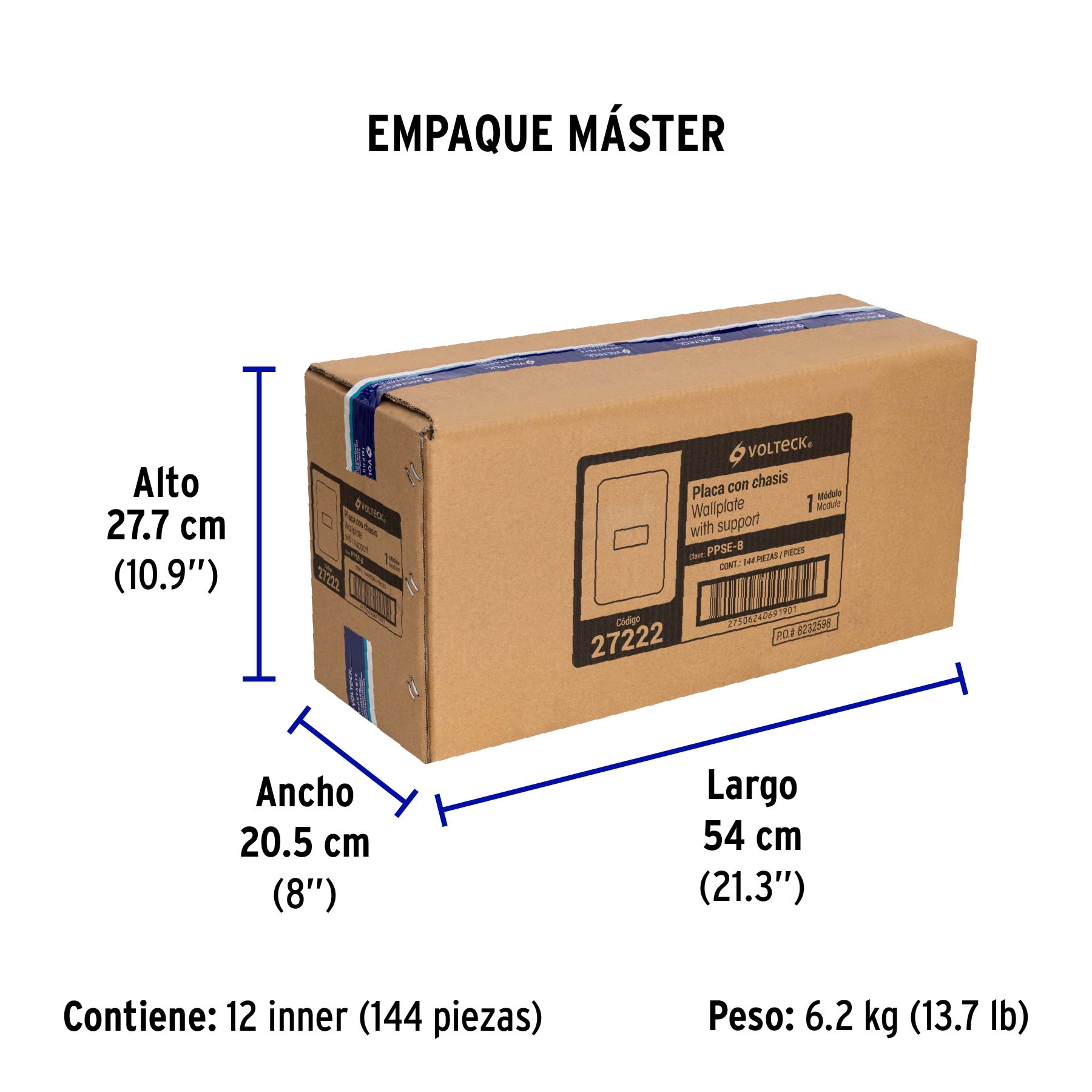 Placa 1 módulo de ABS, blanca, VOLTECK BASIC - Empaque