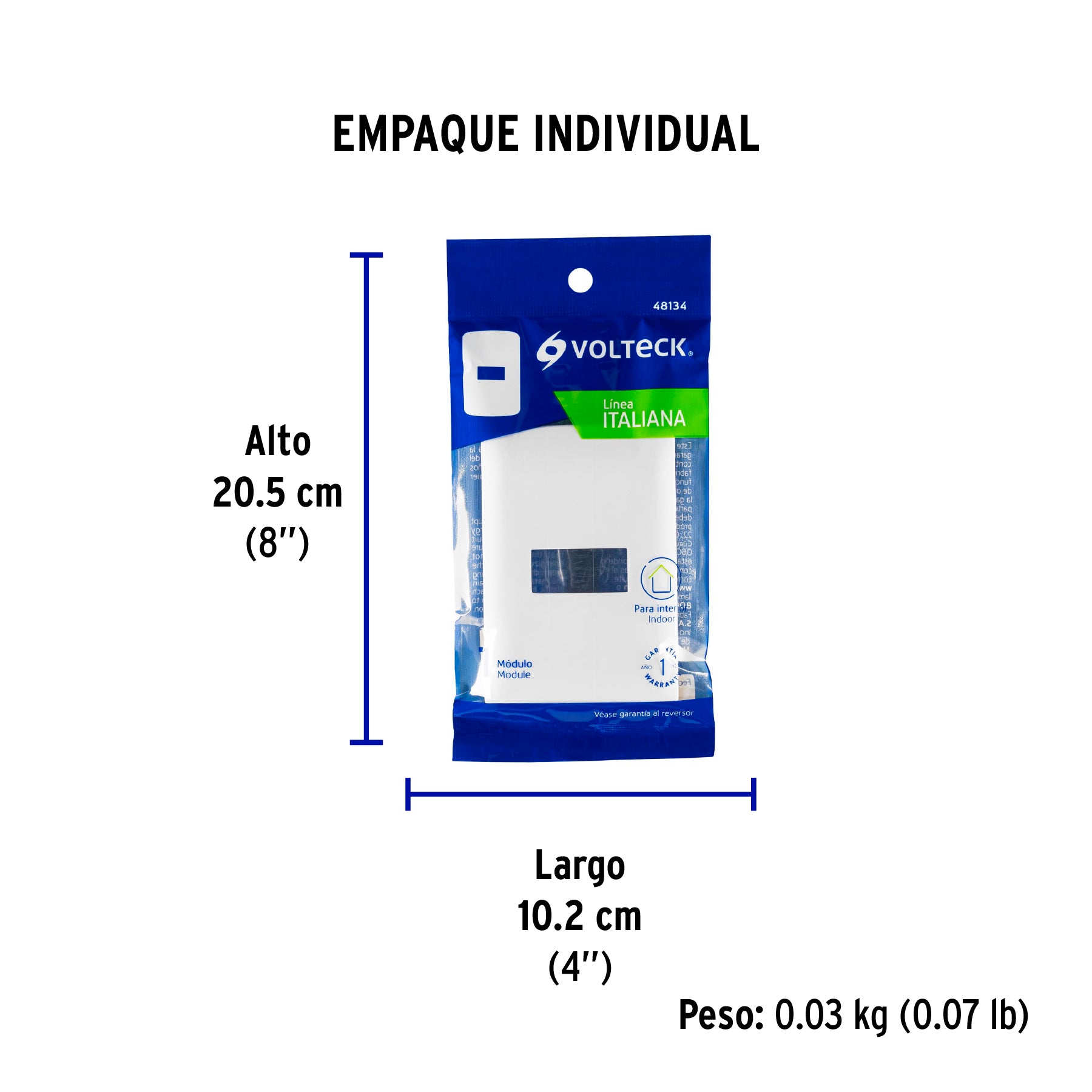 Placa 1 módulo de ABS, línea Italiana, color blanco, VOLTECK - Empaque