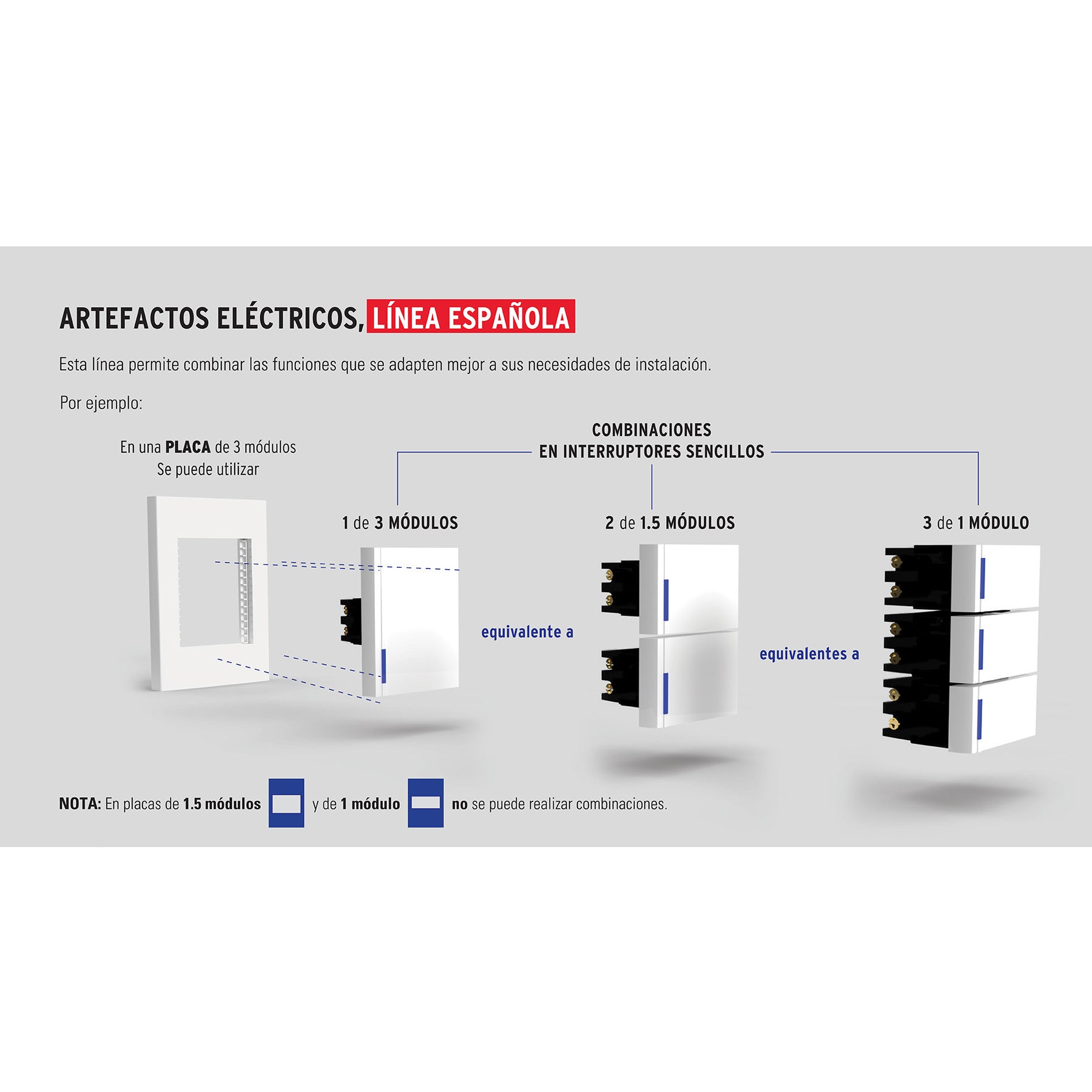 Placa 1 ventana, 1.5 módulos, línea Española, color blanco
