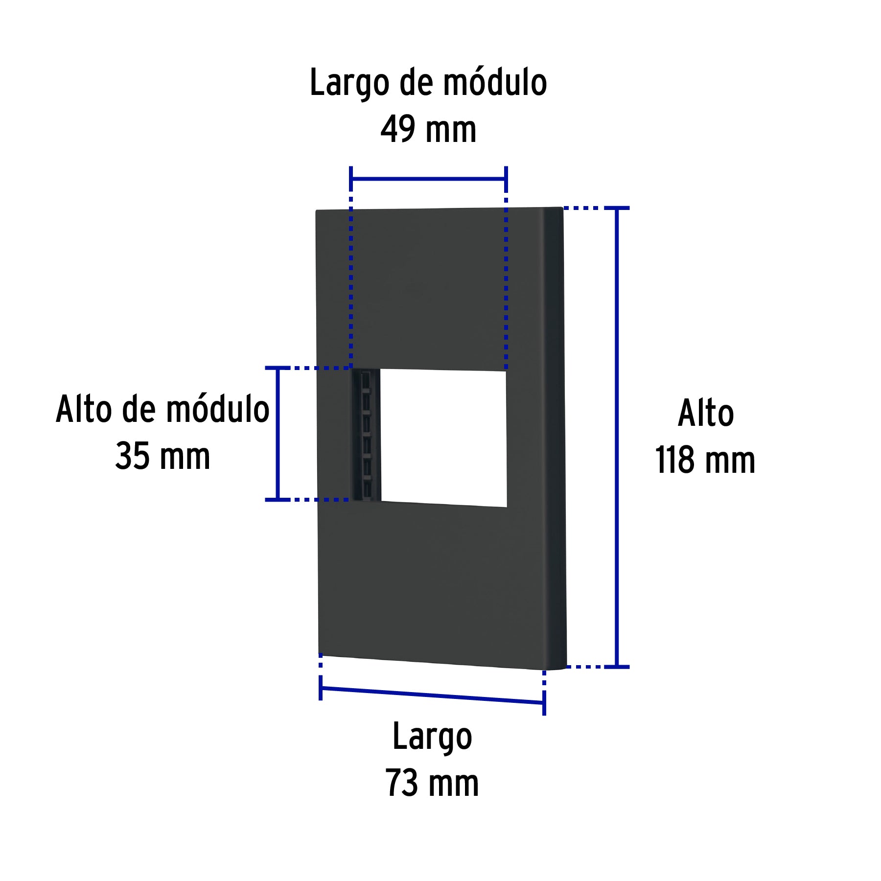 Placa 1 ventana, 1.5 módulos, línea Española, color negro