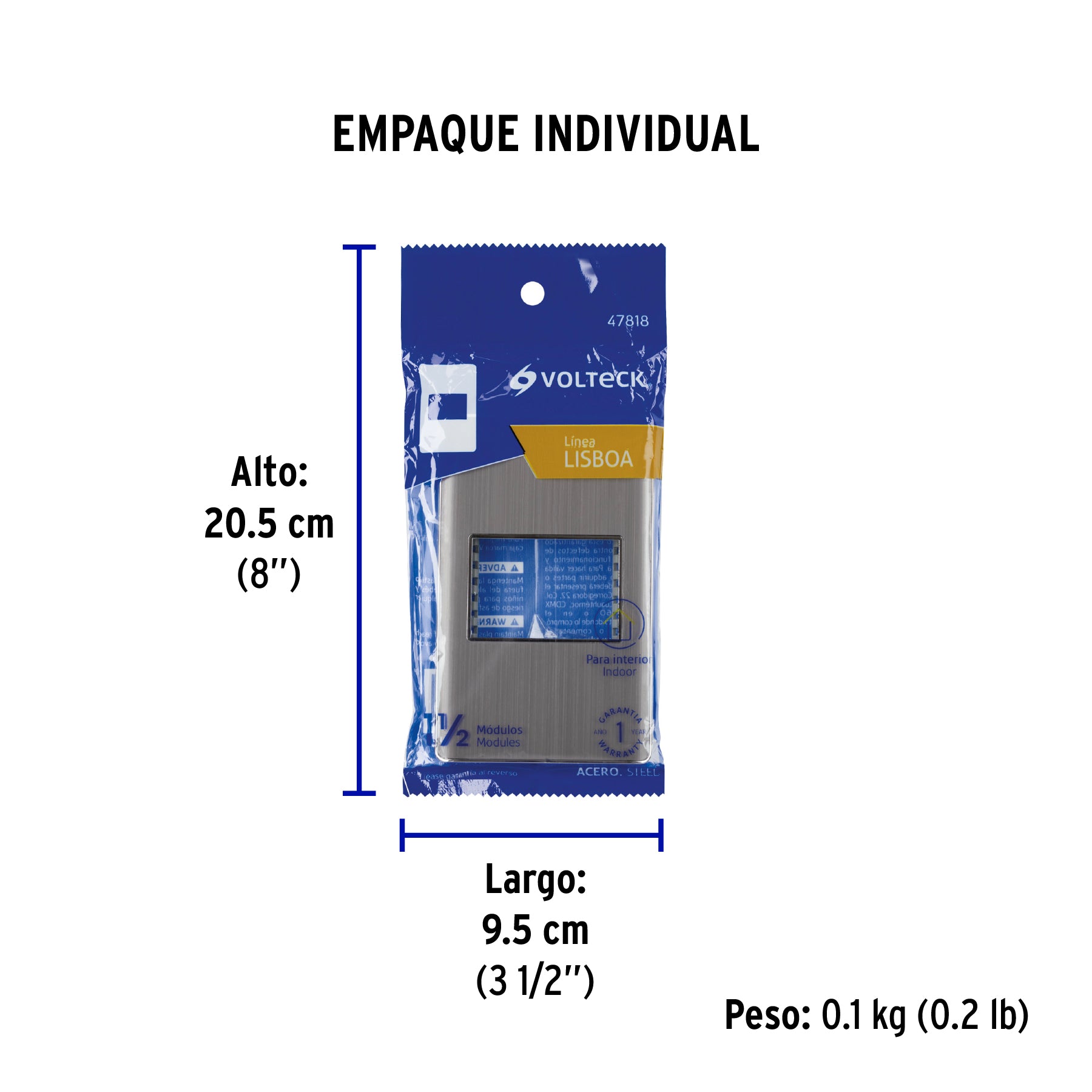 Placa de acero inox con 1 ventana 1.5 módulos, línea Lisboa - Empaque