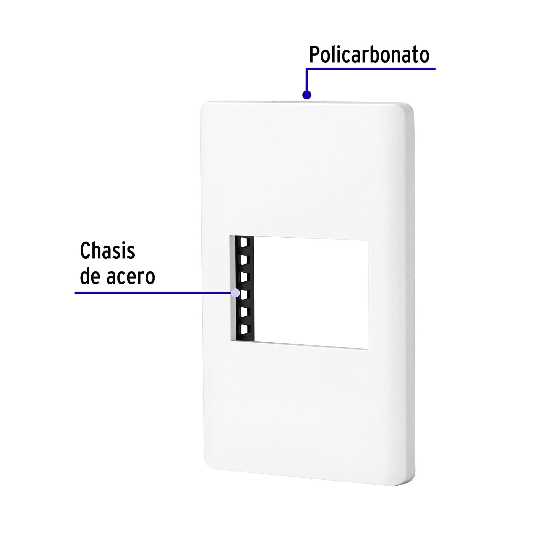 Placa blanca de 1 ventana 1.5 módulos, línea Lisboa, VOLTECK