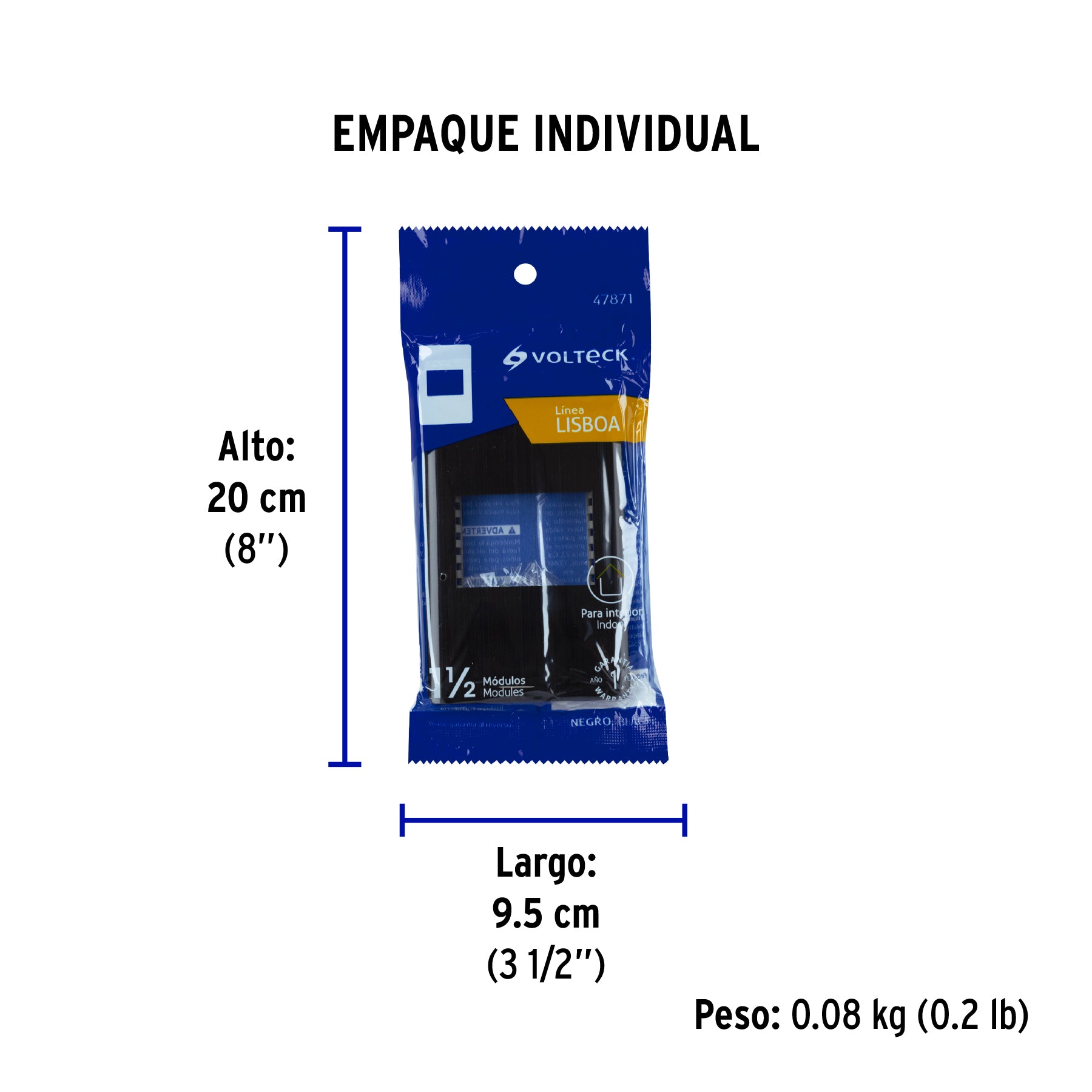 Placa negra de 1 ventana 1.5 módulos, línea Lisboa, VOLTECK - Empaque
